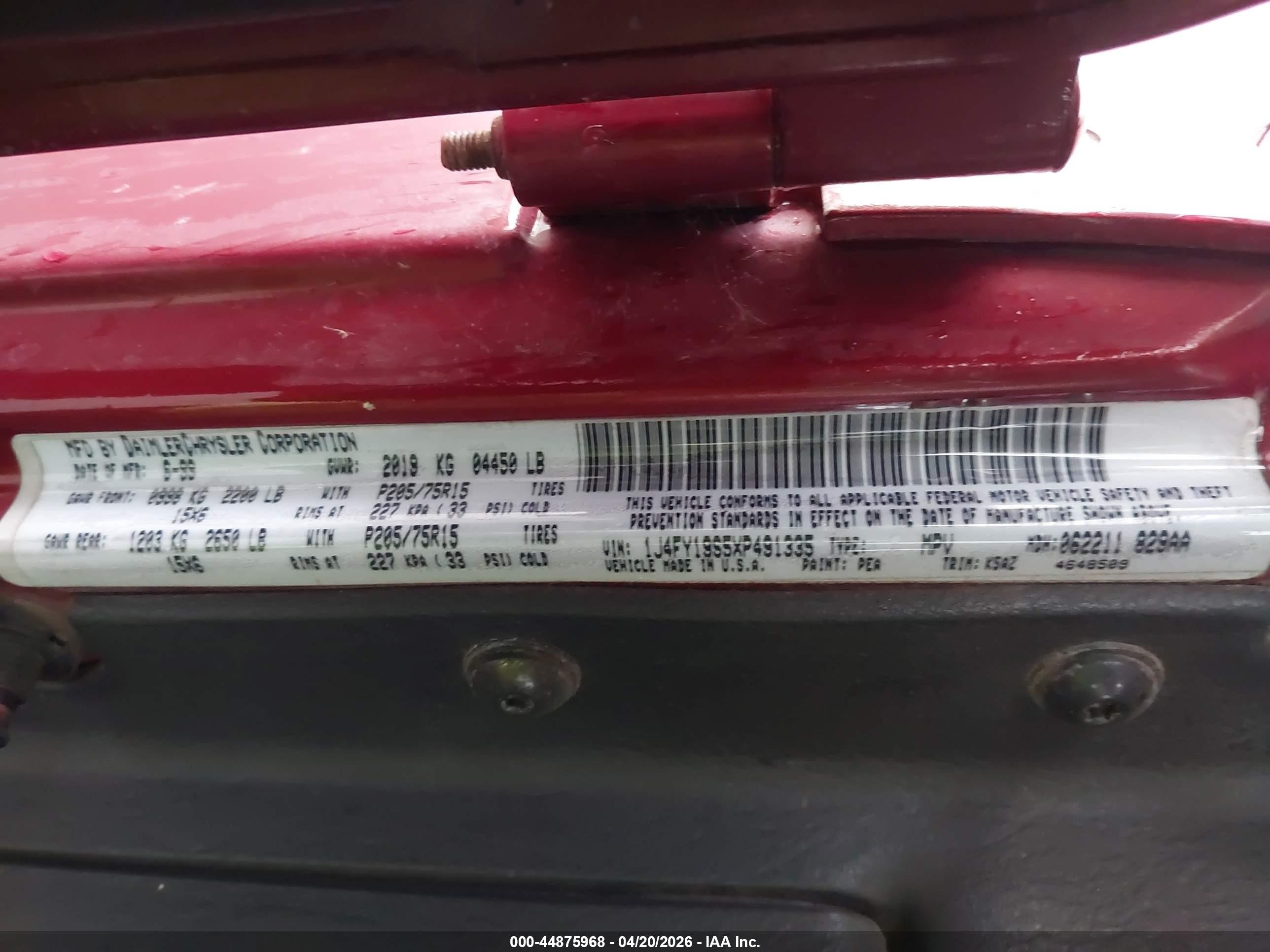 1999 Jeep Wrangler Sport Red vin: 1J4FY19S5XP491335