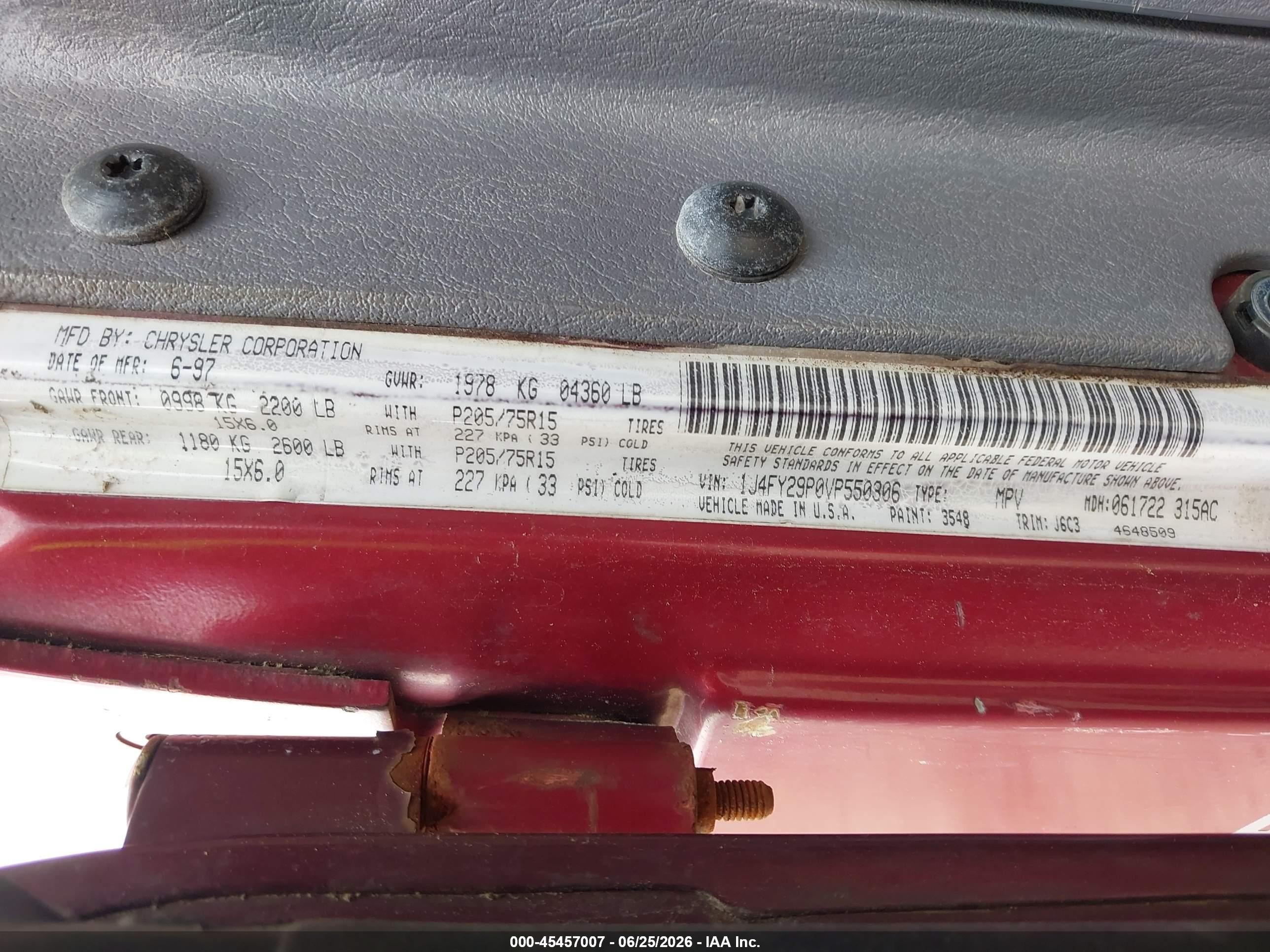 1997 Jeep Wrangler Se Maroon vin: 1J4FY29P0VP550306
