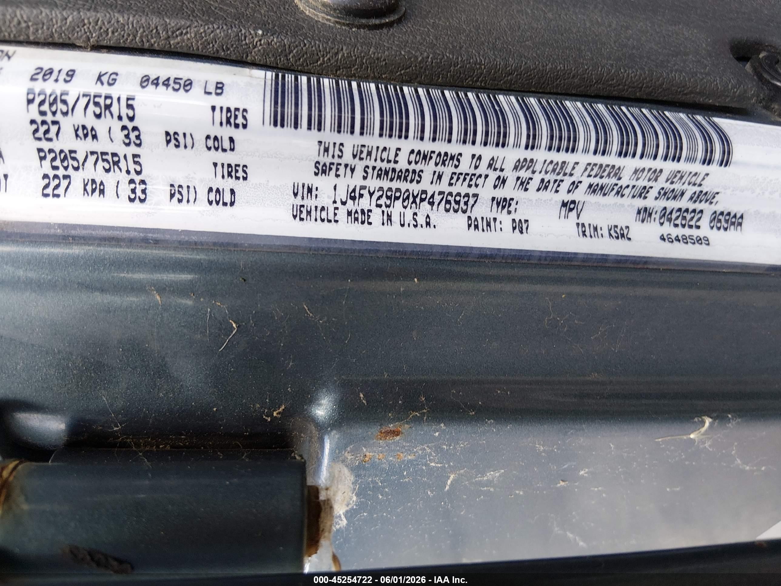 1999 Jeep Wrangler Se Blue vin: 1J4FY29P0XP476937