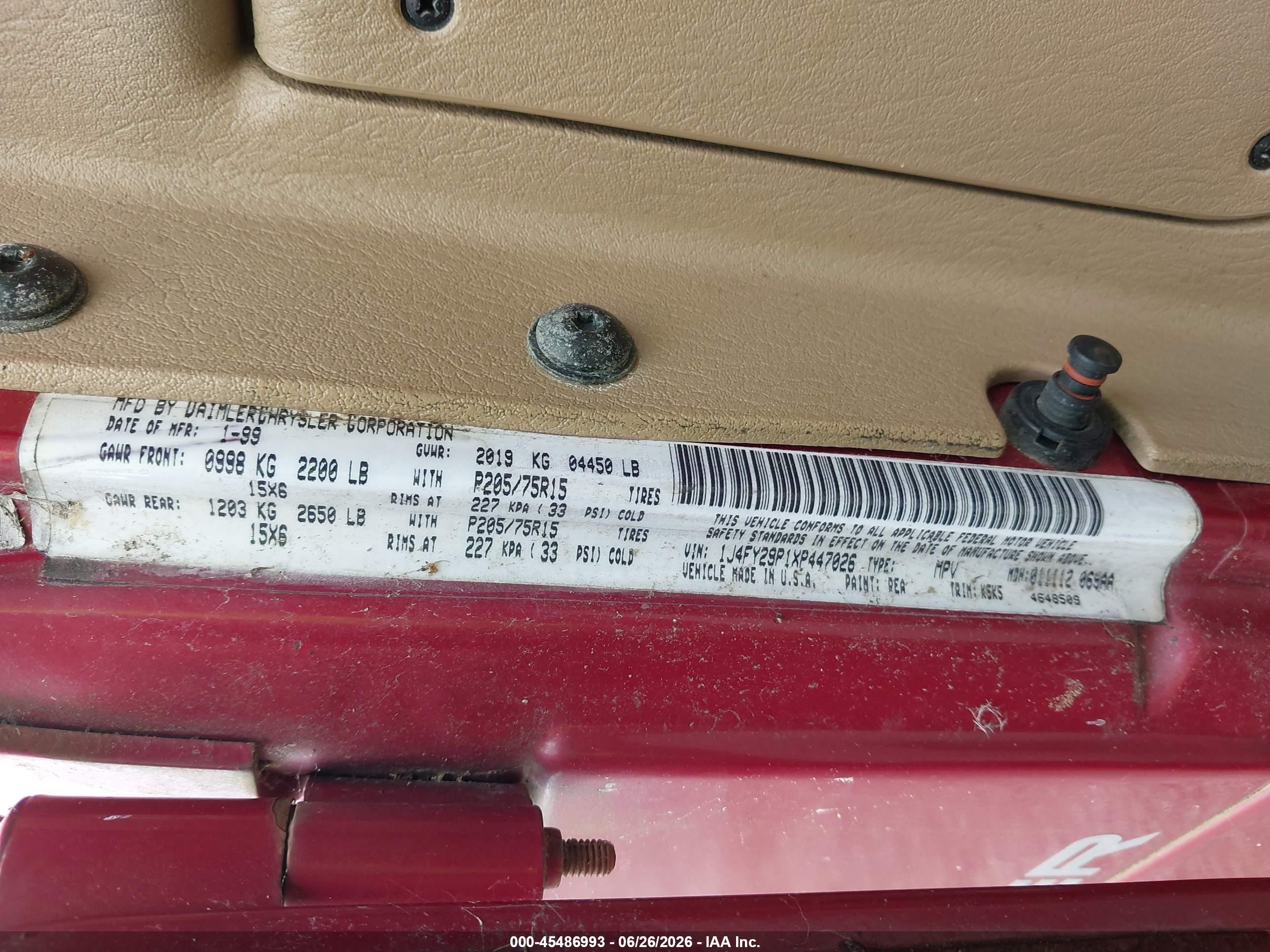 1999 Jeep Wrangler Se Красный vin: 1J4FY29P1XP447026