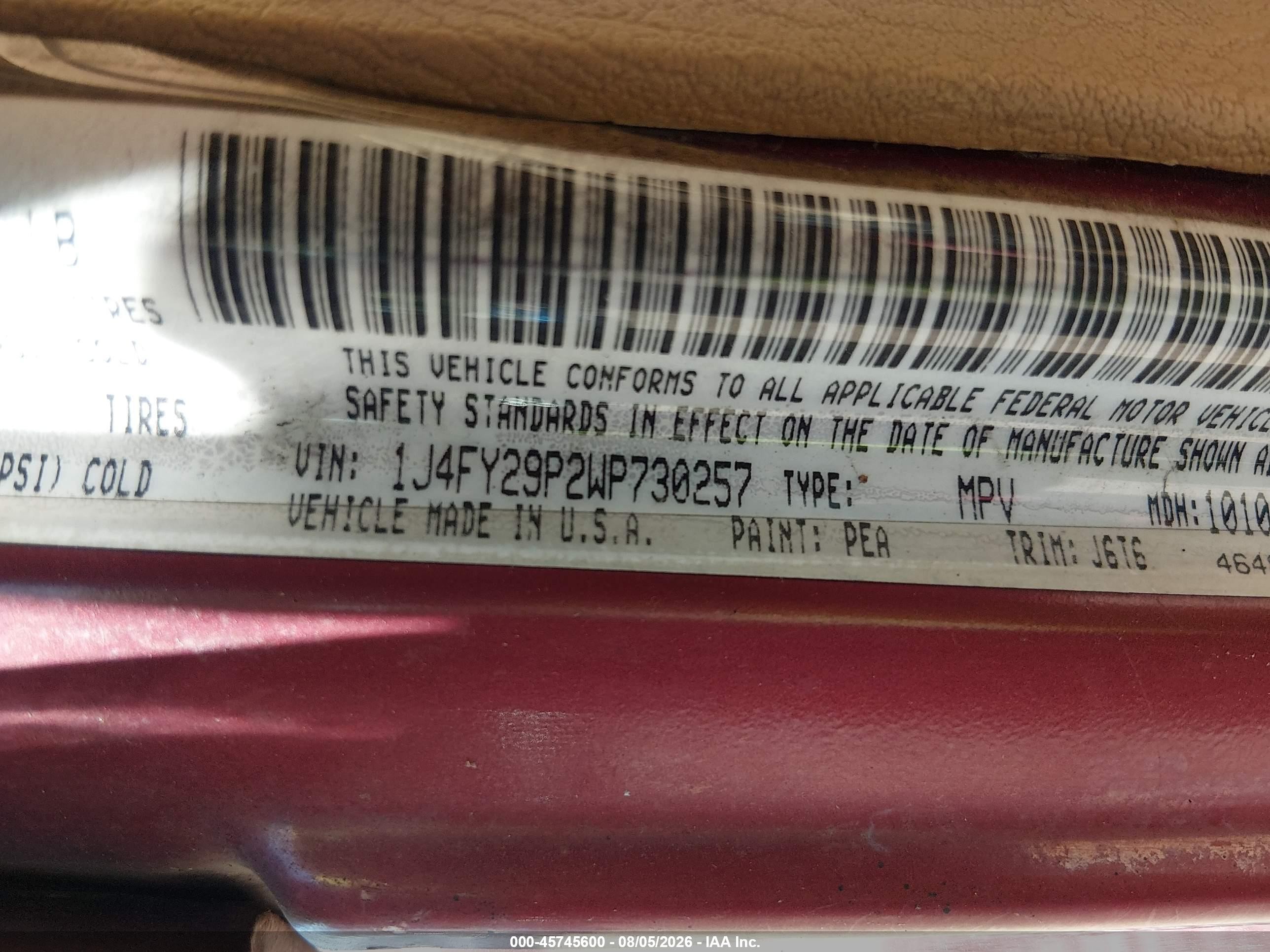 1998 Jeep Wrangler Se Red vin: 1J4FY29P2WP730257