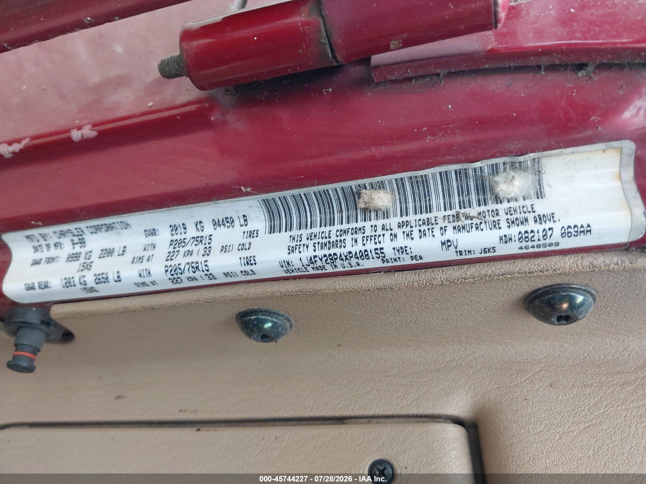 1999 Jeep Wrangler Se Red vin: 1J4FY29P4XP408155
