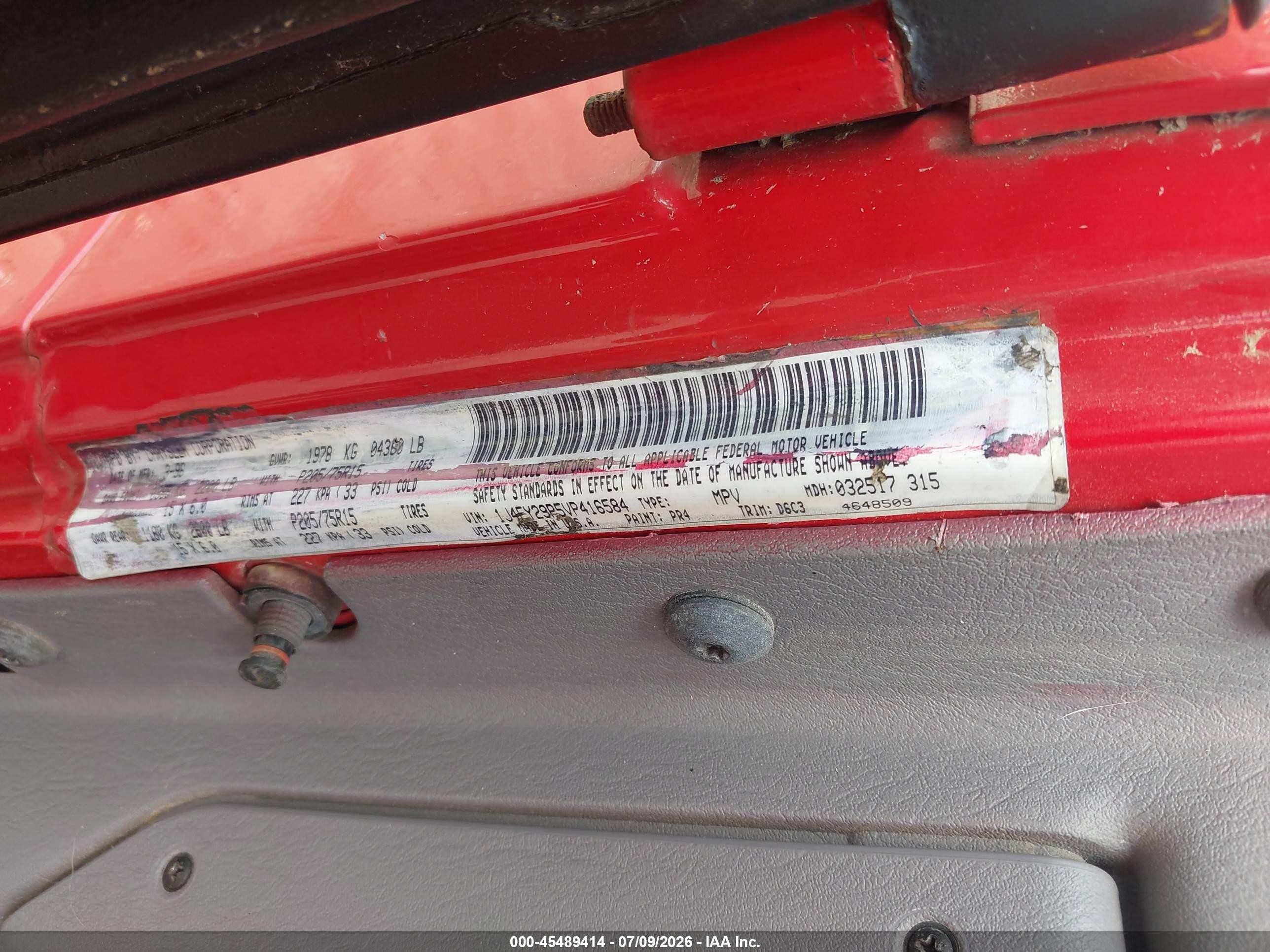 1997 Jeep Wrangler Se Red vin: 1J4FY29P5VP416584