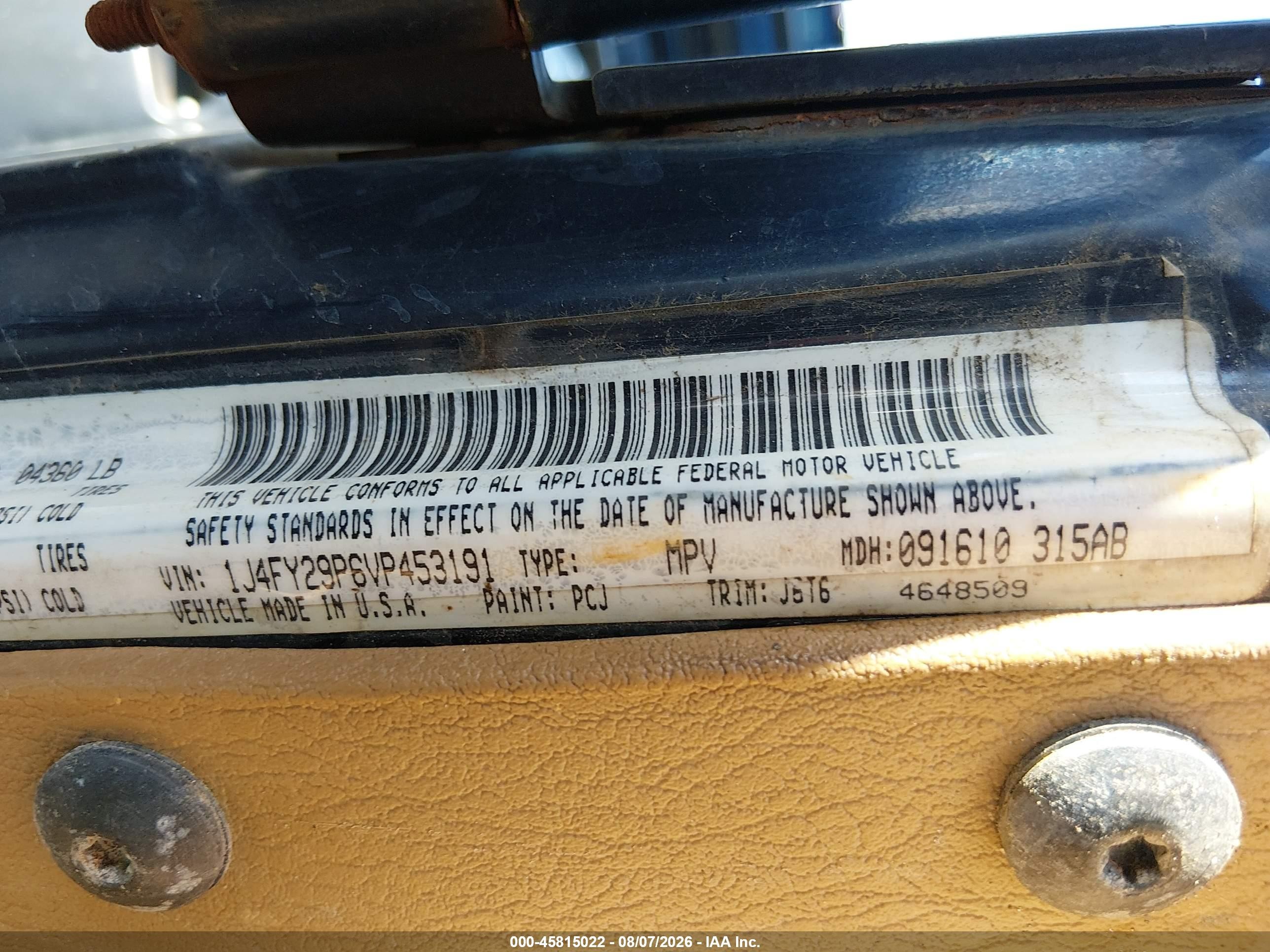1997 Jeep Wrangler Se Blue vin: 1J4FY29P6VP453191