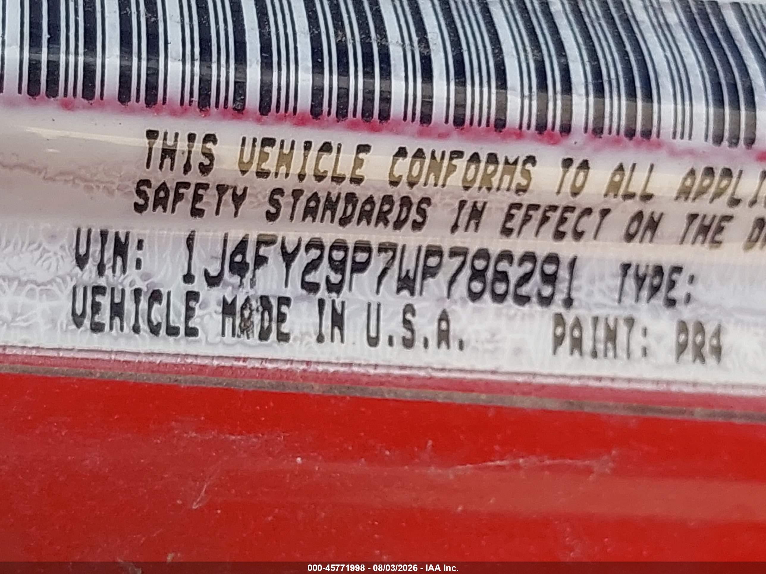 1998 Jeep Wrangler Se Red vin: 1J4FY29P7WP786291