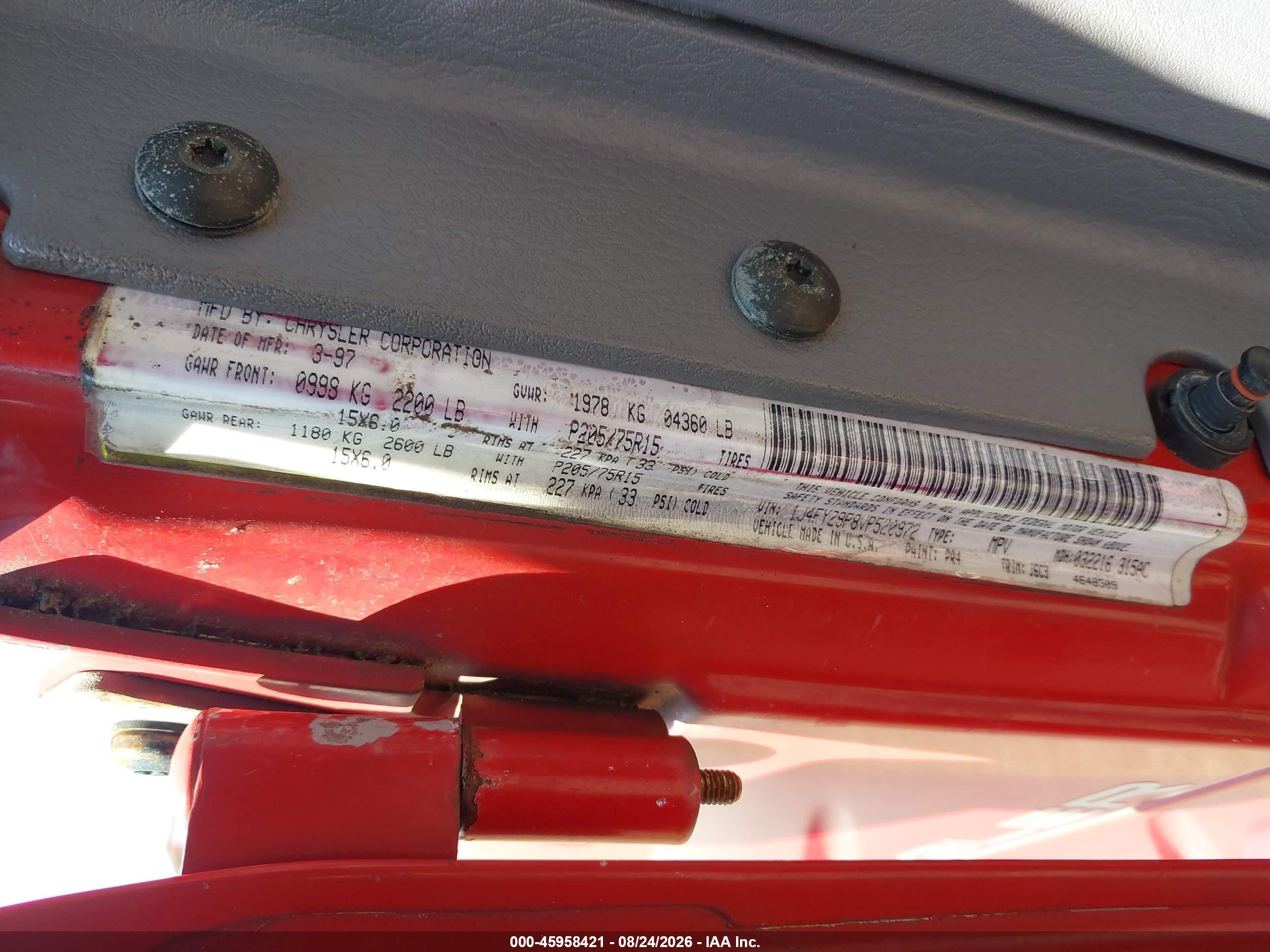 1997 Jeep Wrangler Se Красный vin: 1J4FY29P8VP520972