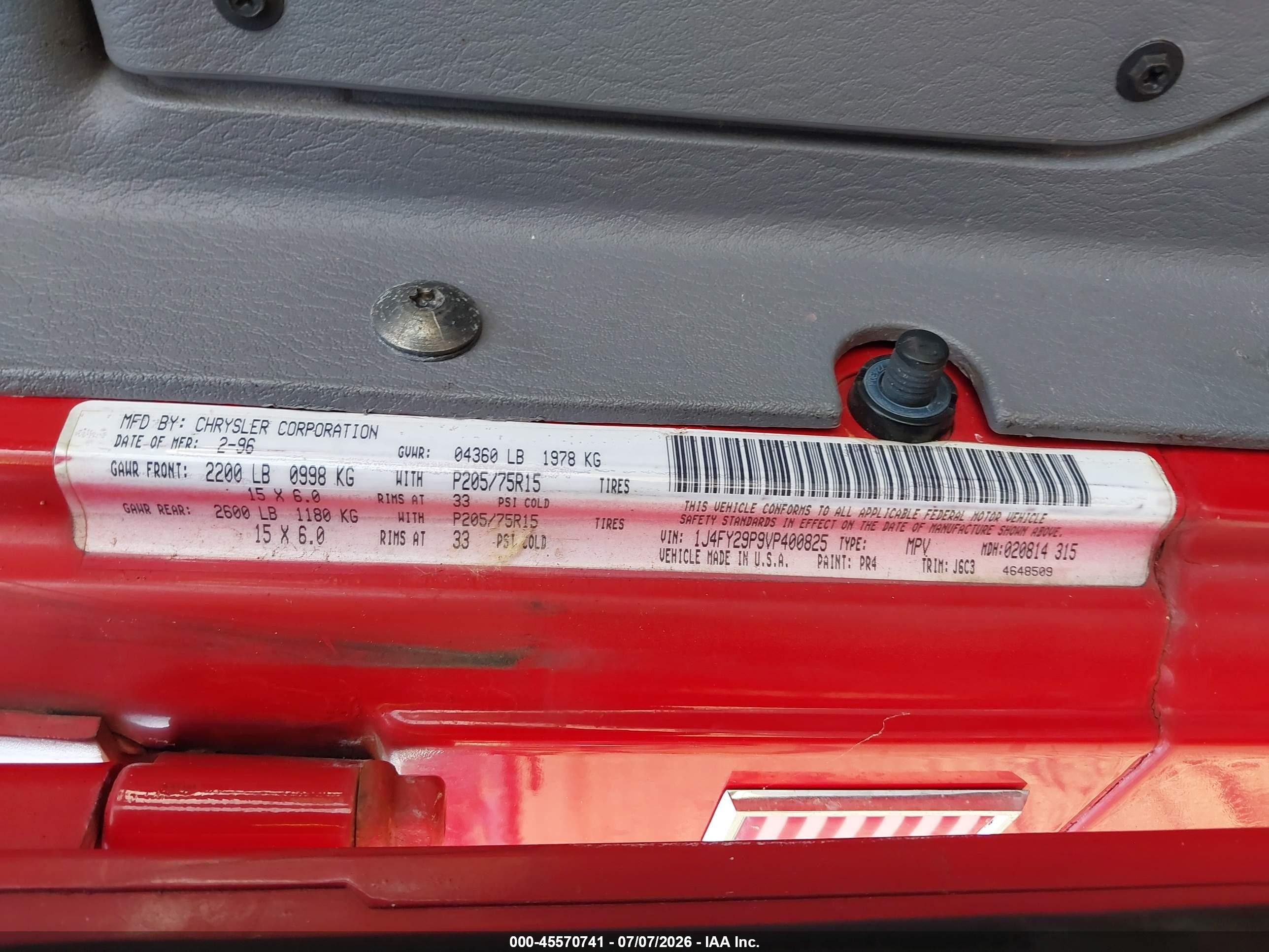 1997 Jeep Wrangler Se Red vin: 1J4FY29P9VP400825