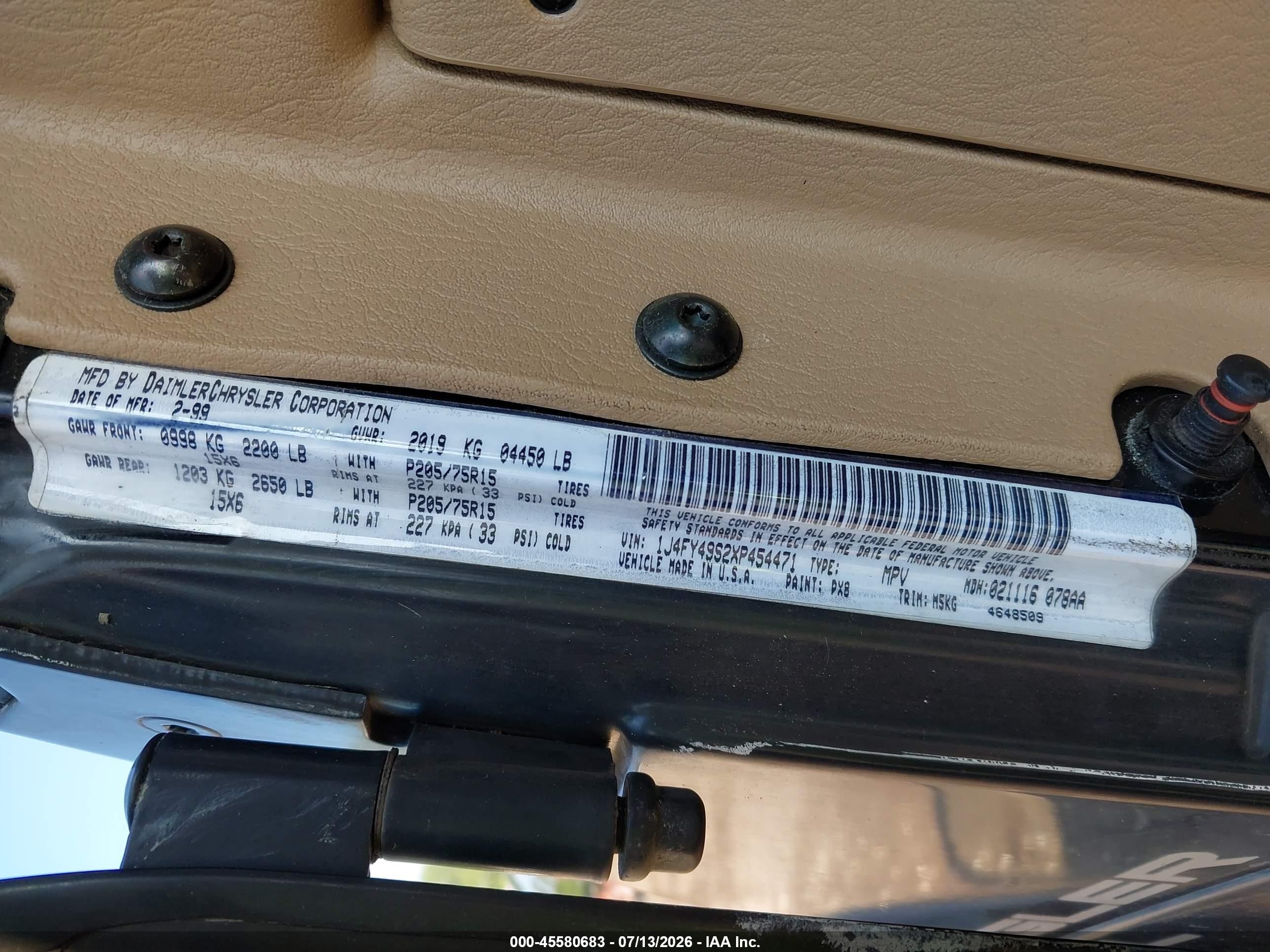 1999 Jeep Wrangler Sahara Черный vin: 1J4FY49S2XP454471
