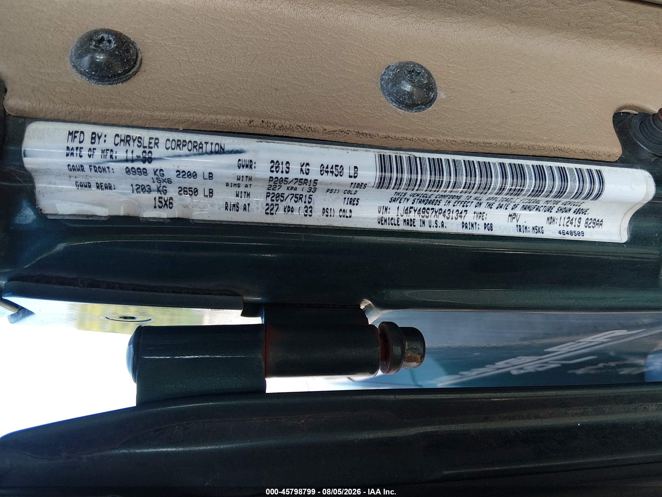 1999 Jeep Wrangler Sahara Green vin: 1J4FY49S7XP431347