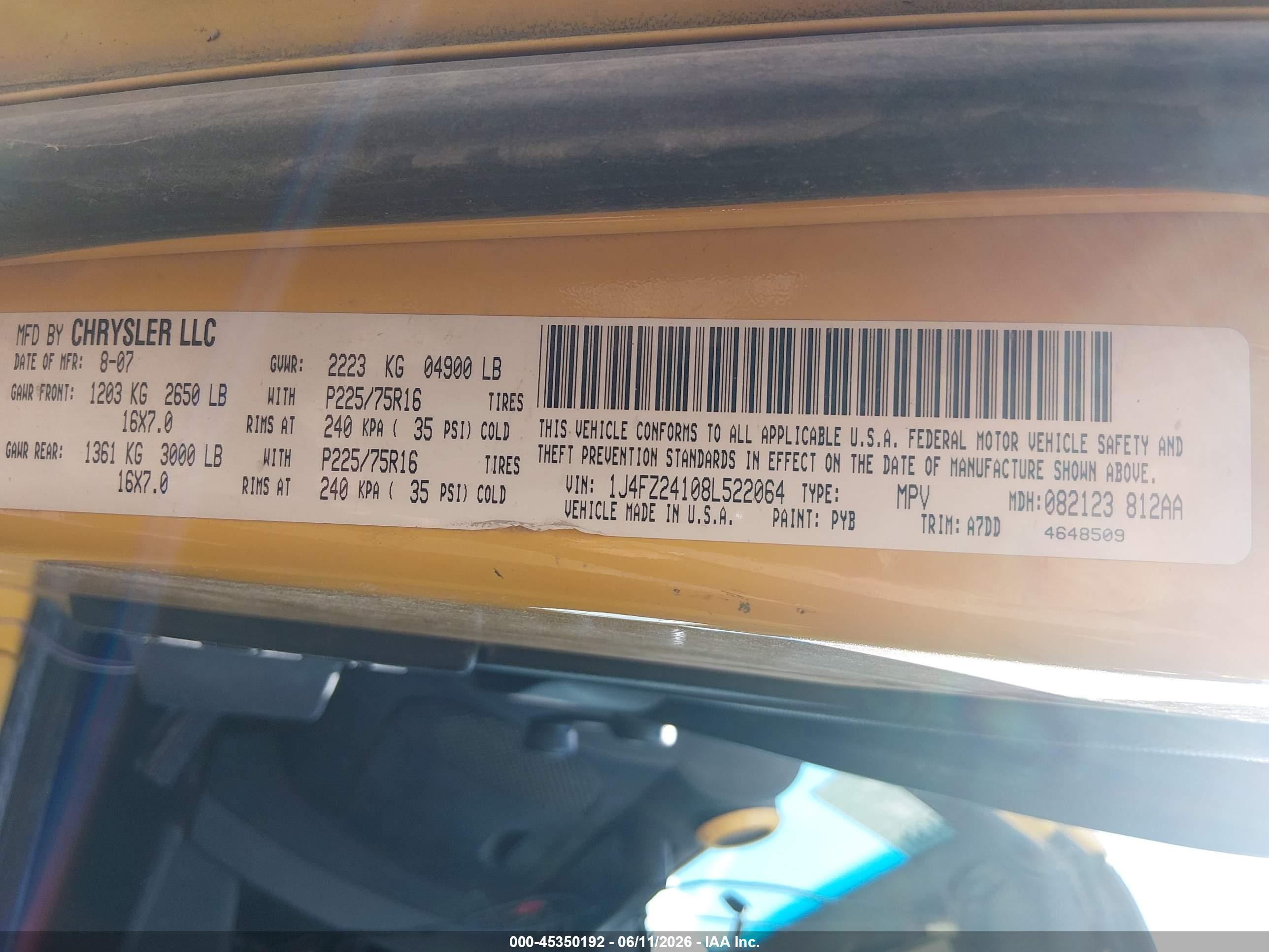 2008 Jeep Wrangler X Rhd Yellow vin: 1J4FZ24108L522064
