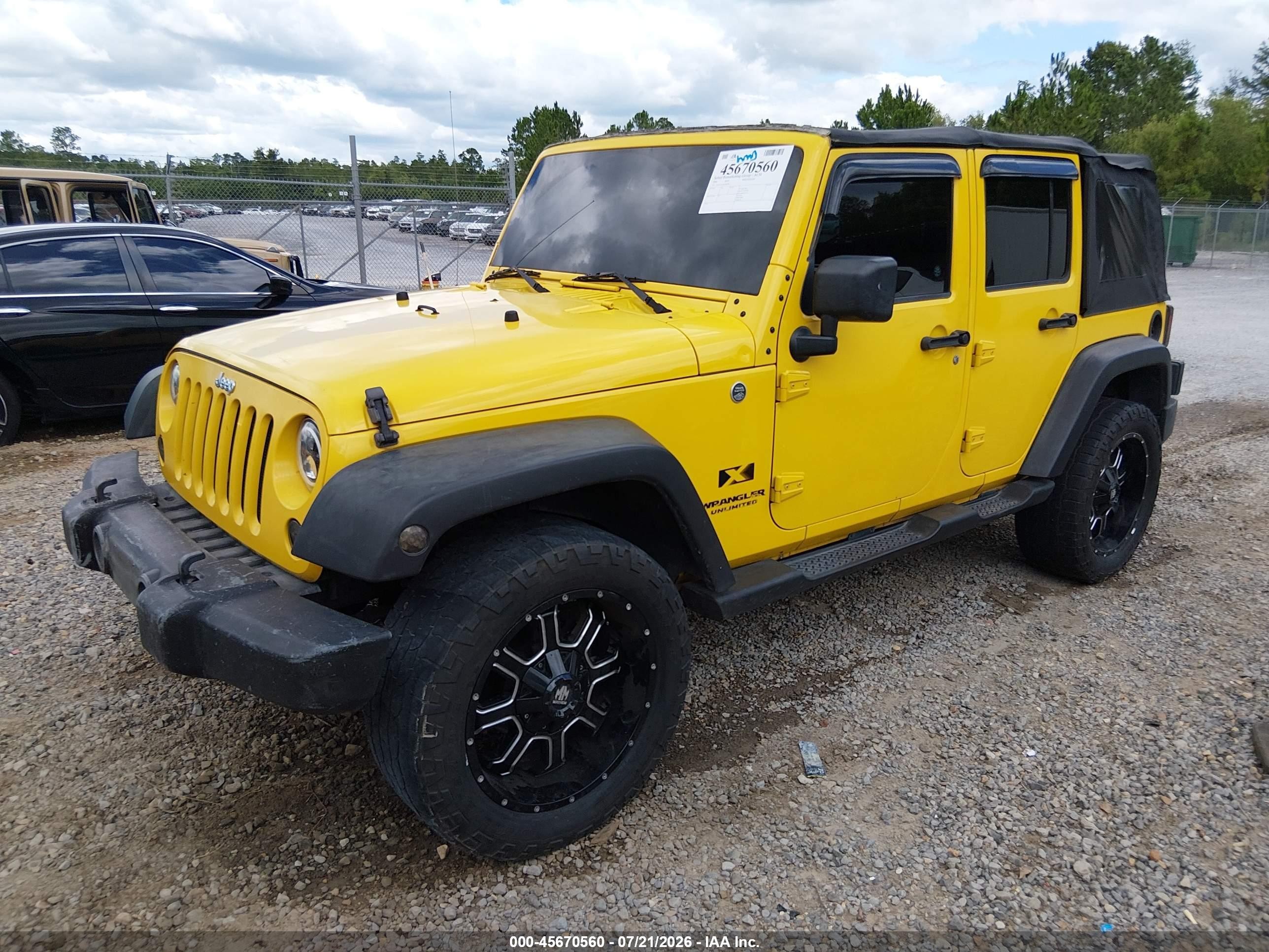 2008 Jeep Wrangler Unlimited X Yellow vin: 1J4GA39118L622538