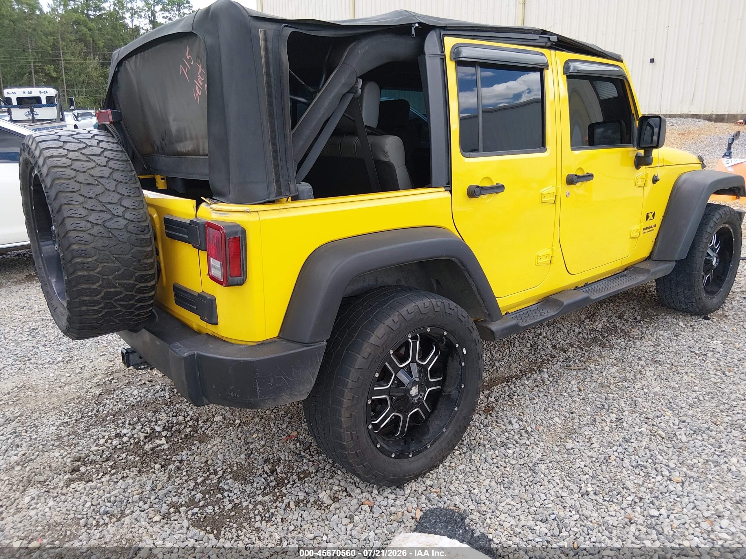 2008 Jeep Wrangler Unlimited X Yellow vin: 1J4GA39118L622538