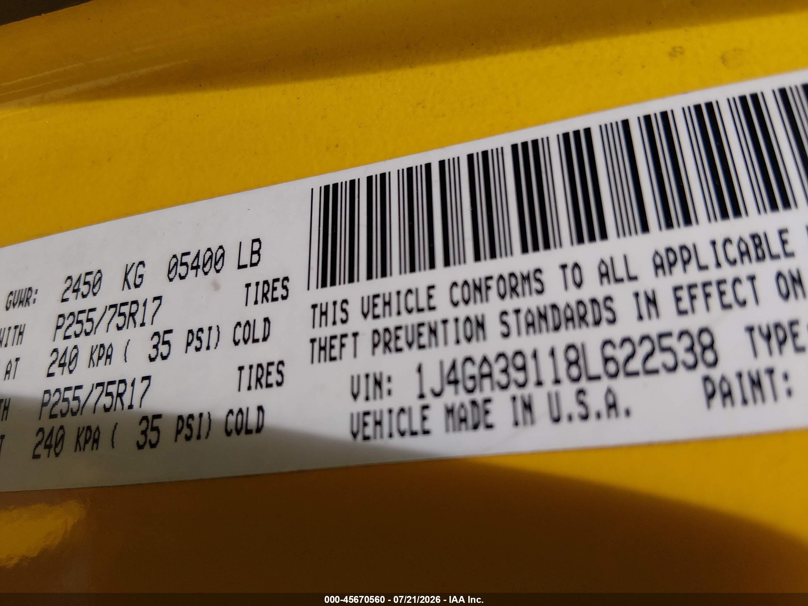 2008 Jeep Wrangler Unlimited X Yellow vin: 1J4GA39118L622538