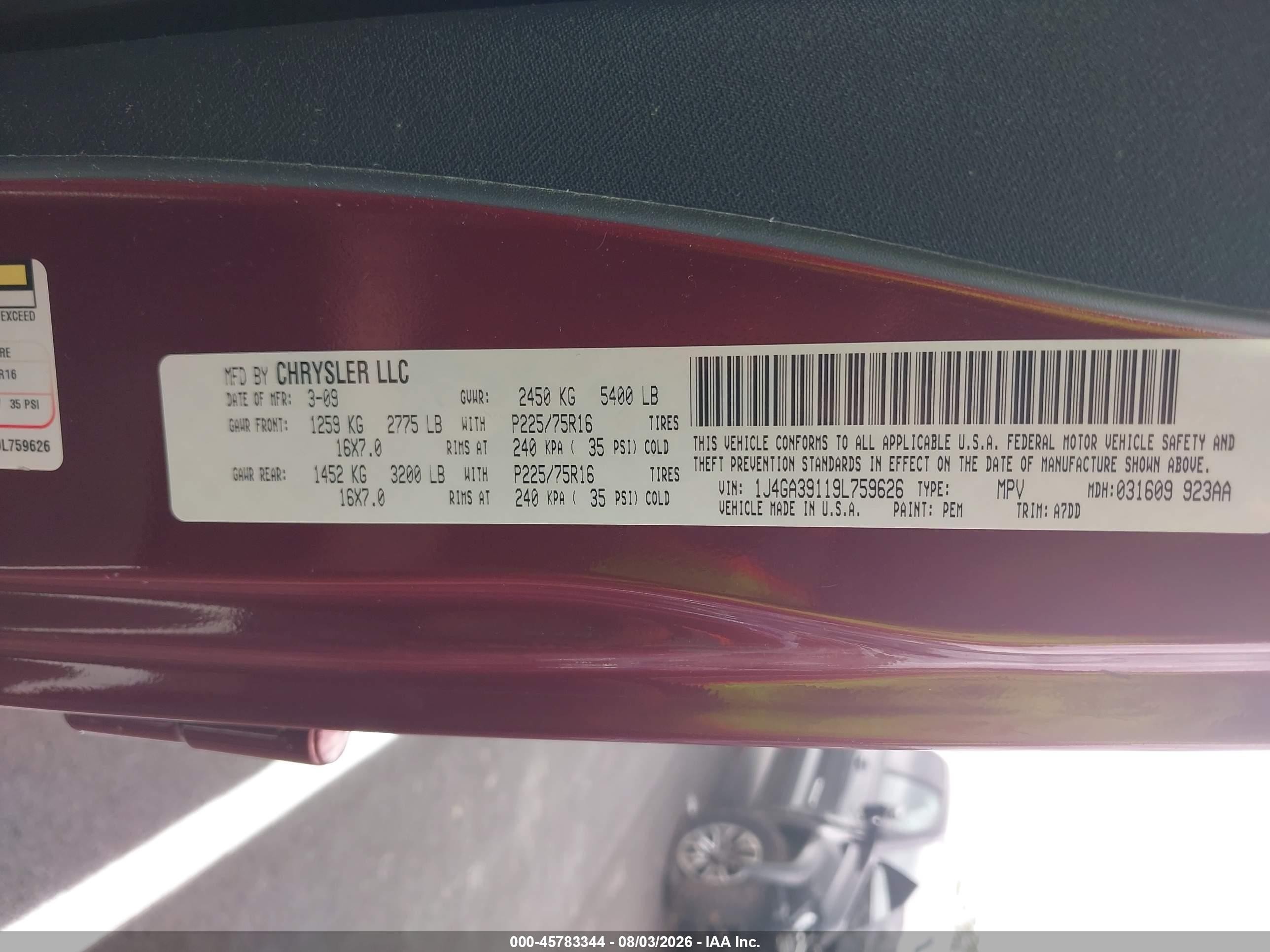 2009 Jeep Wrangler Unlimited X Burgundy vin: 1J4GA39119L759626