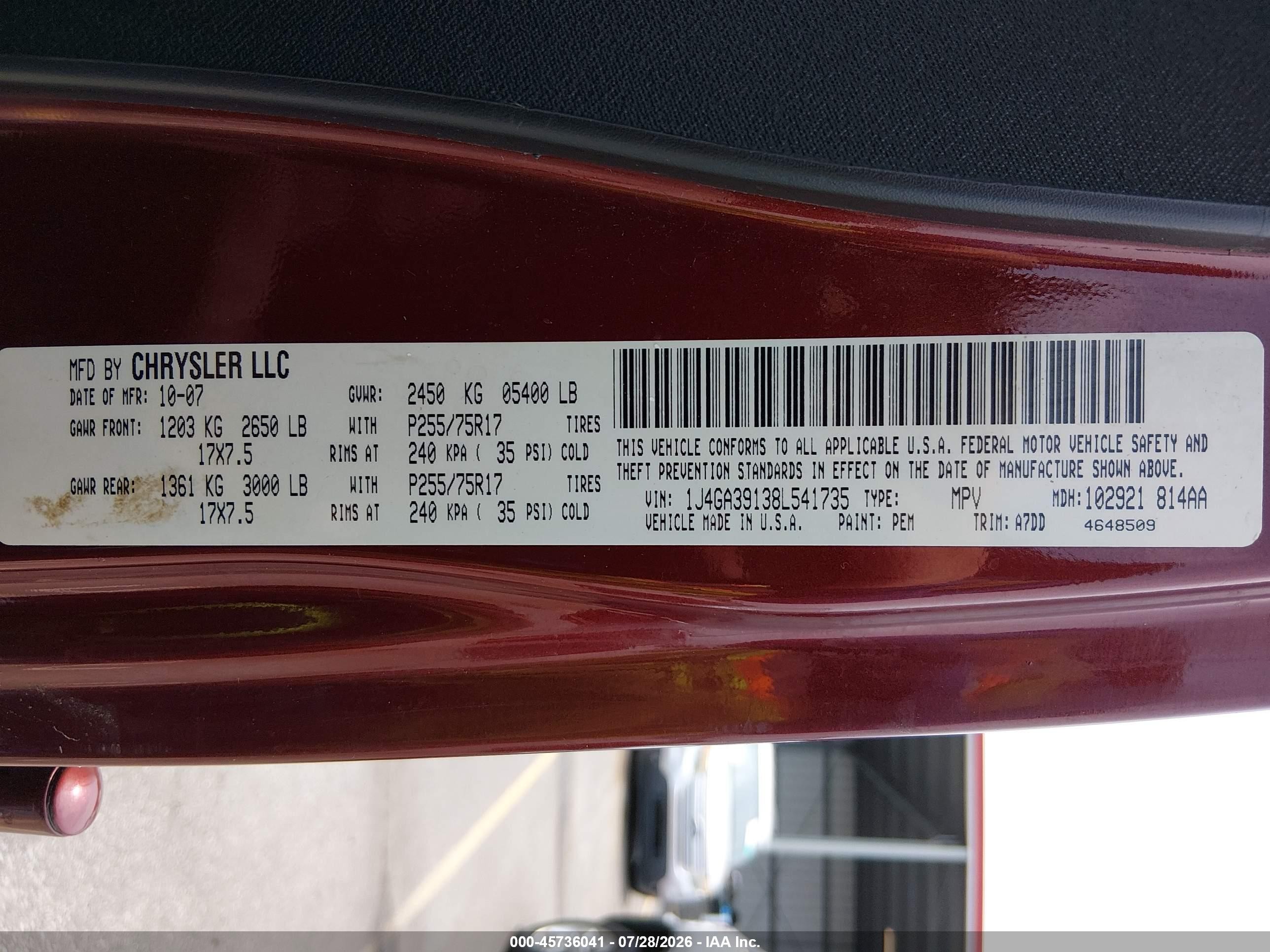 2008 Jeep Wrangler Unlimited X Burgundy vin: 1J4GA39138L541735