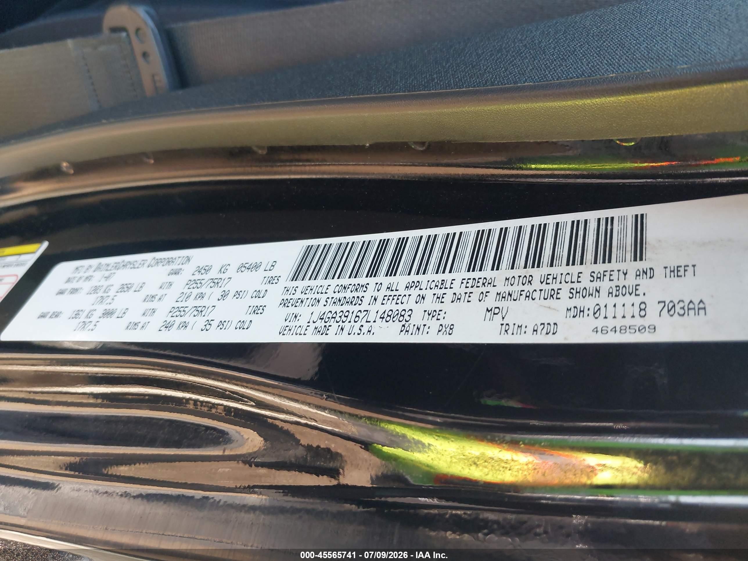 2007 Jeep Wrangler Unlimited X Black vin: 1J4GA39167L148083