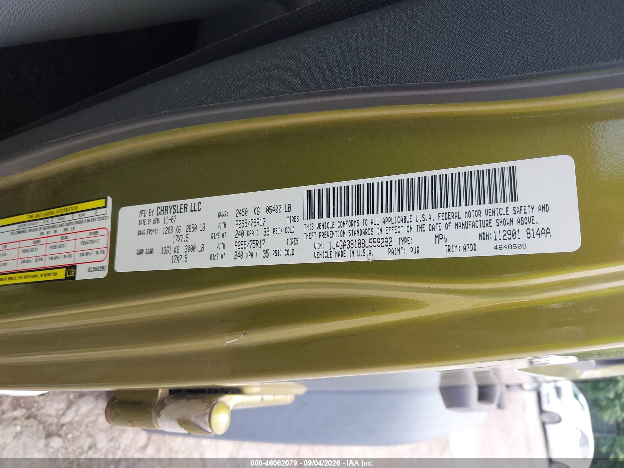 2008 Jeep Wrangler Unlimited X Зеленый vin: 1J4GA39188L559292