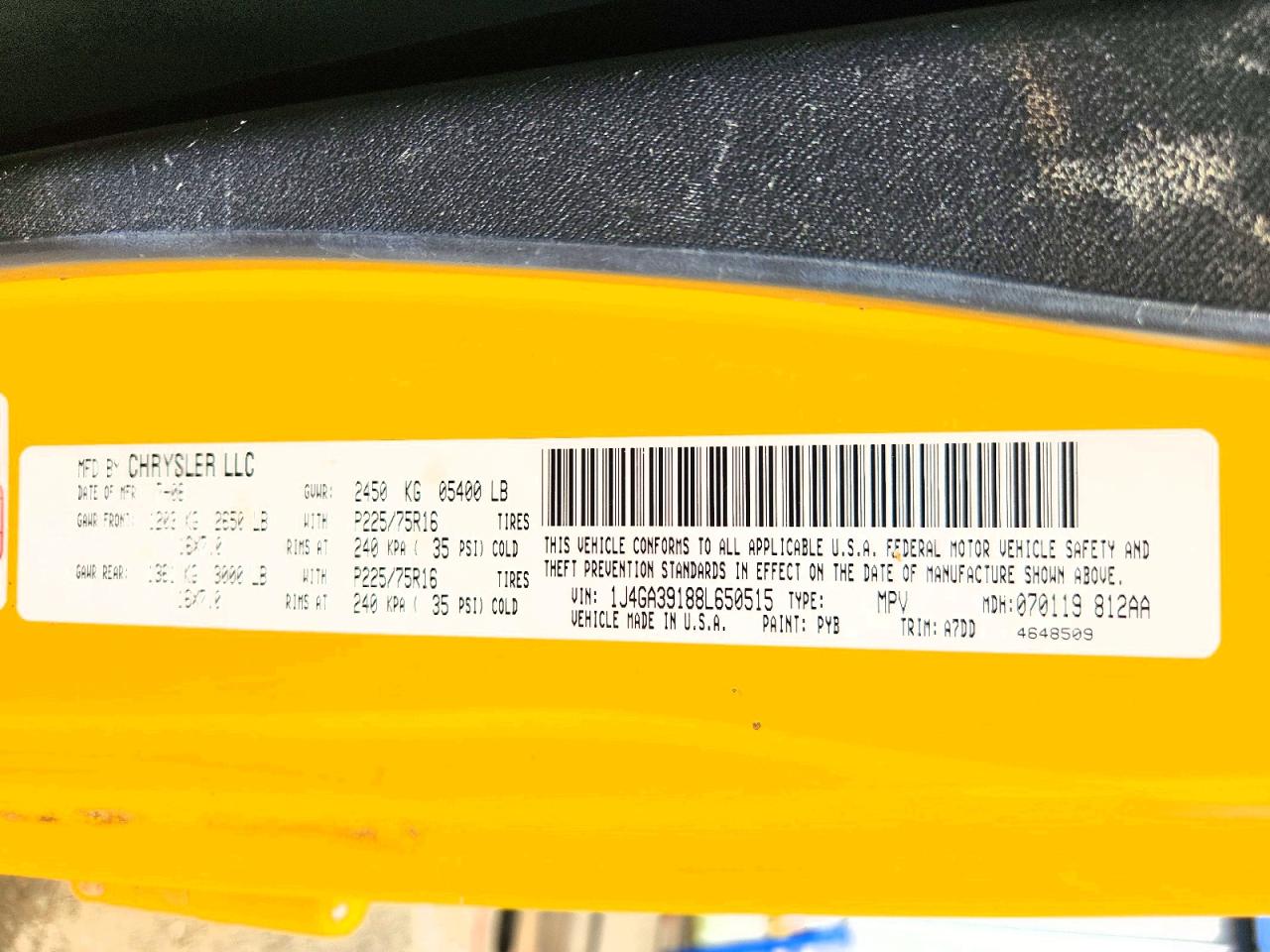 2008 Jeep Wrangler Unlimited X Yellow vin: 1J4GA39188L650515