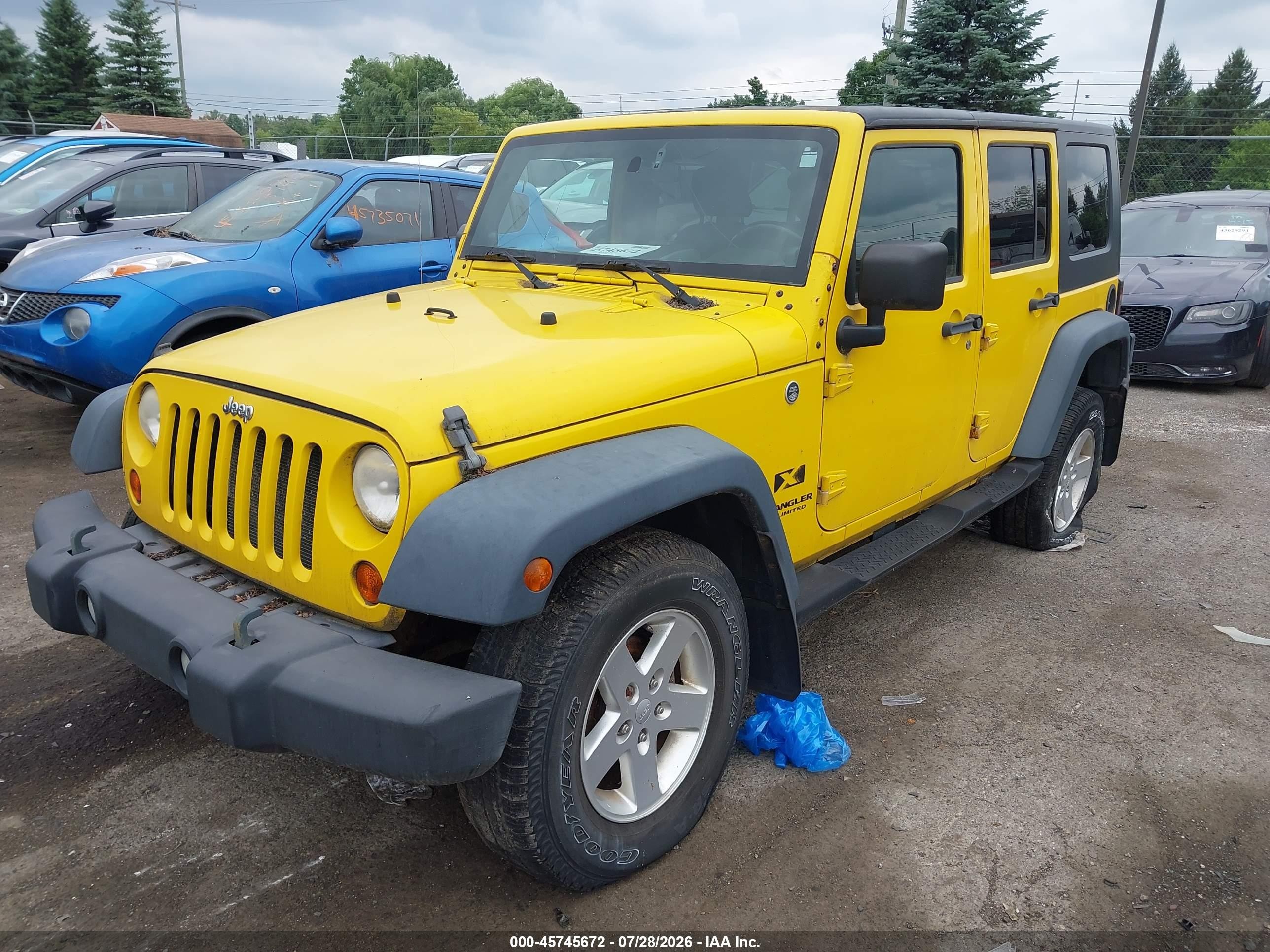 2008 Jeep Wrangler Unlimited X Yellow vin: 1J4GA39198L519447