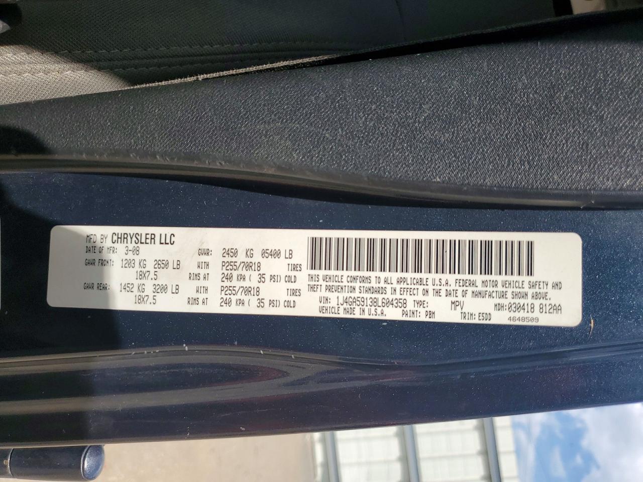 2008 Jeep Wrangler Unlimited Sahara Blue vin: 1J4GA59138L604358