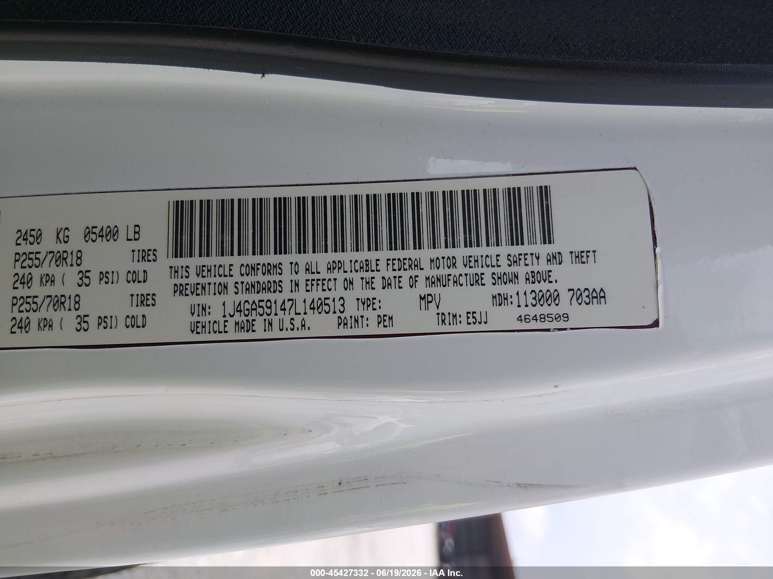 2007 Jeep Wrangler Unlimited Sahara White vin: 1J4GA59147L140513