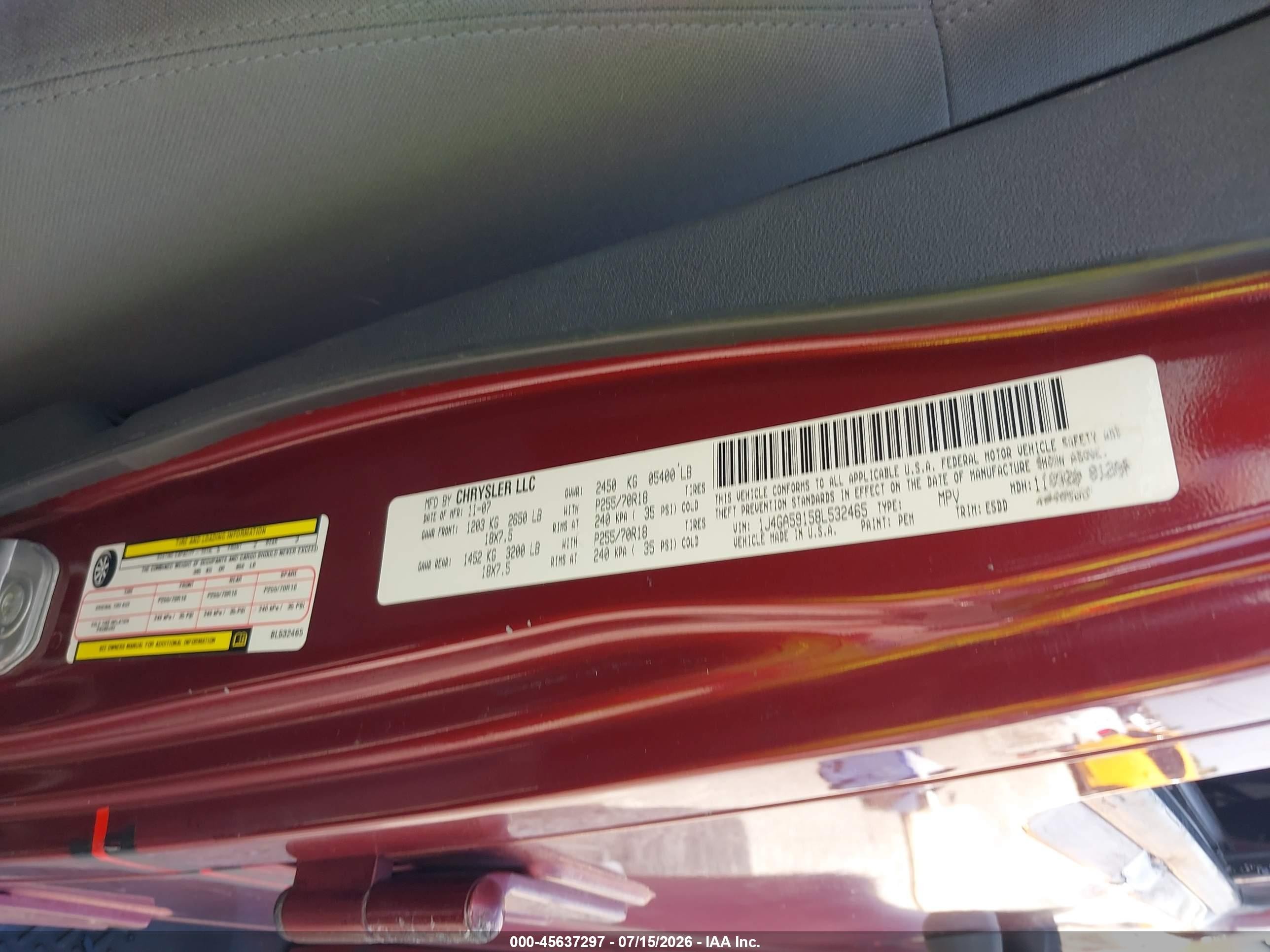 2008 Jeep Wrangler Unlimited Sahara Red vin: 1J4GA59158L532465