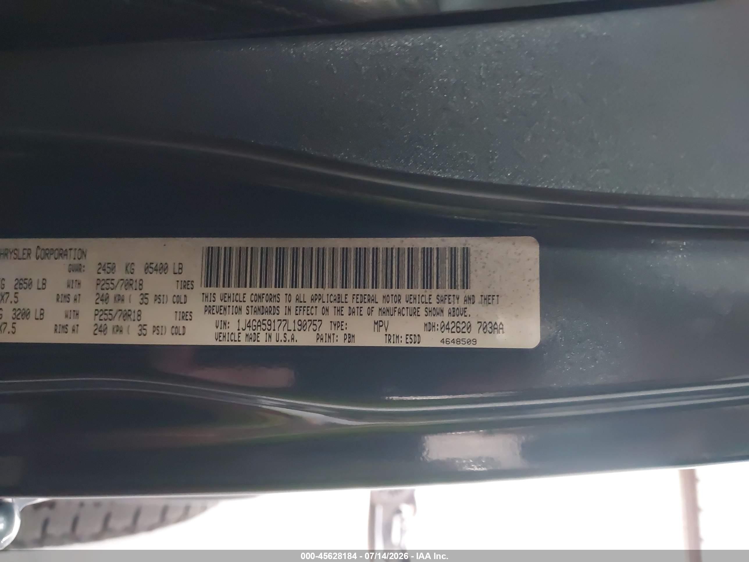 2007 Jeep Wrangler Unlimited Sahara Blue vin: 1J4GA59177L190757