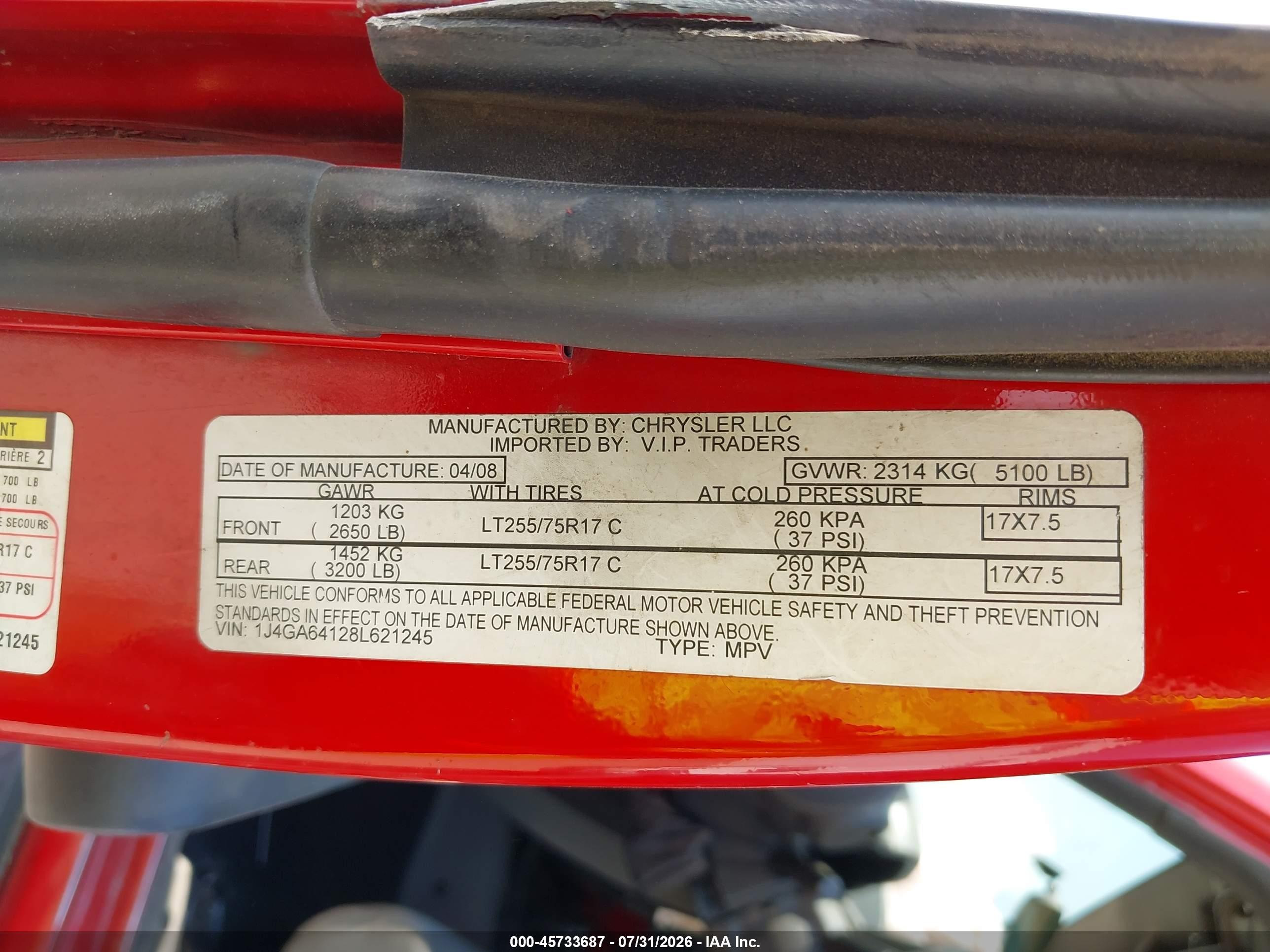 2008 Jeep Wrangler Rubicon Red vin: 1J4GA64128L621245