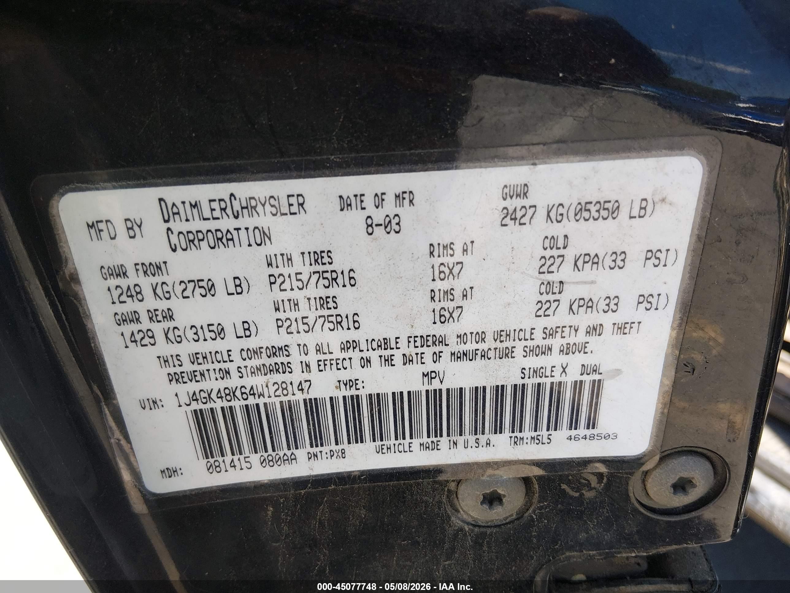2004 Jeep Liberty Sport Черный vin: 1J4GK48K64W128147