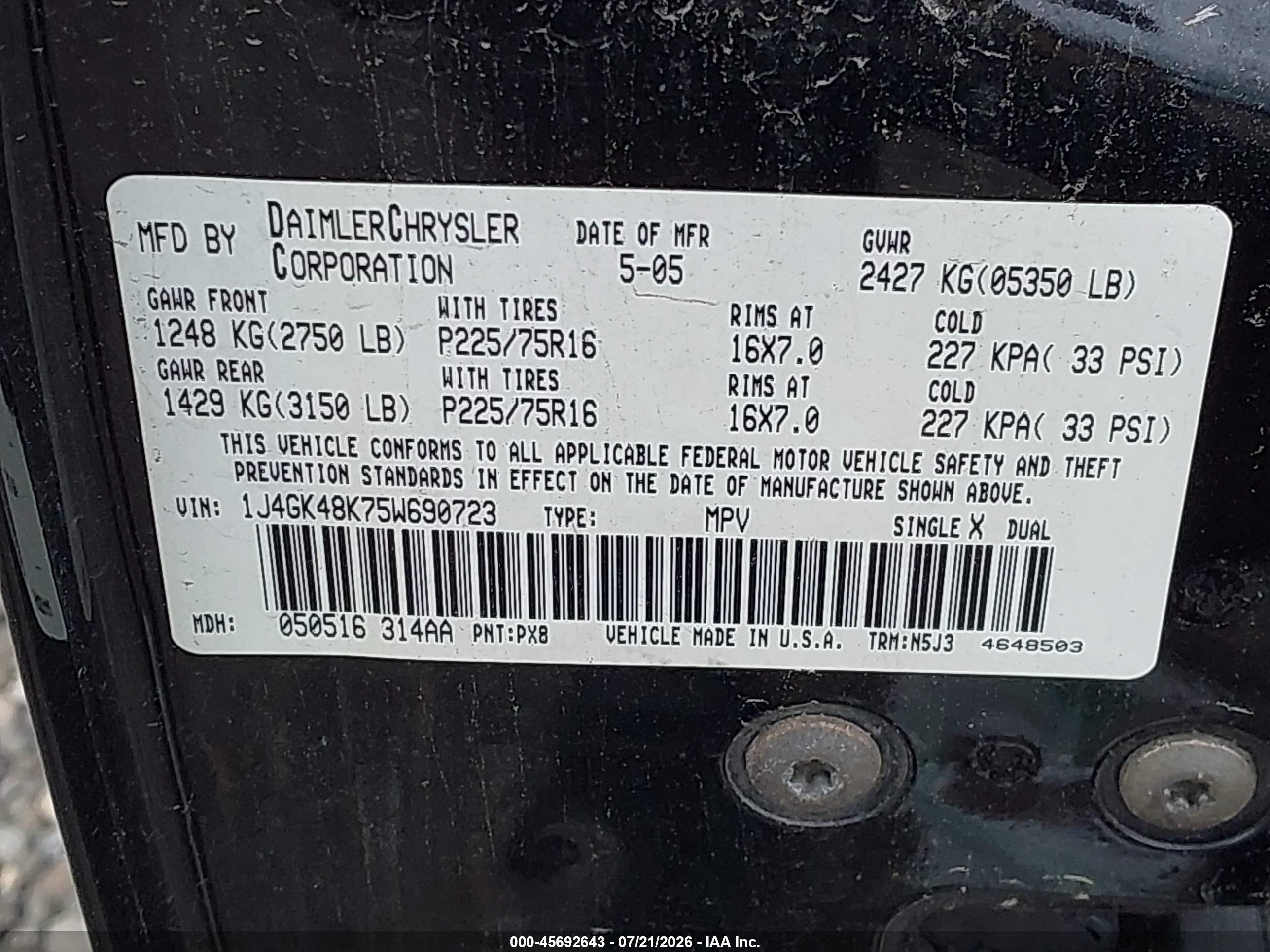 2005 Jeep Liberty Sport Черный vin: 1J4GK48K75W690723