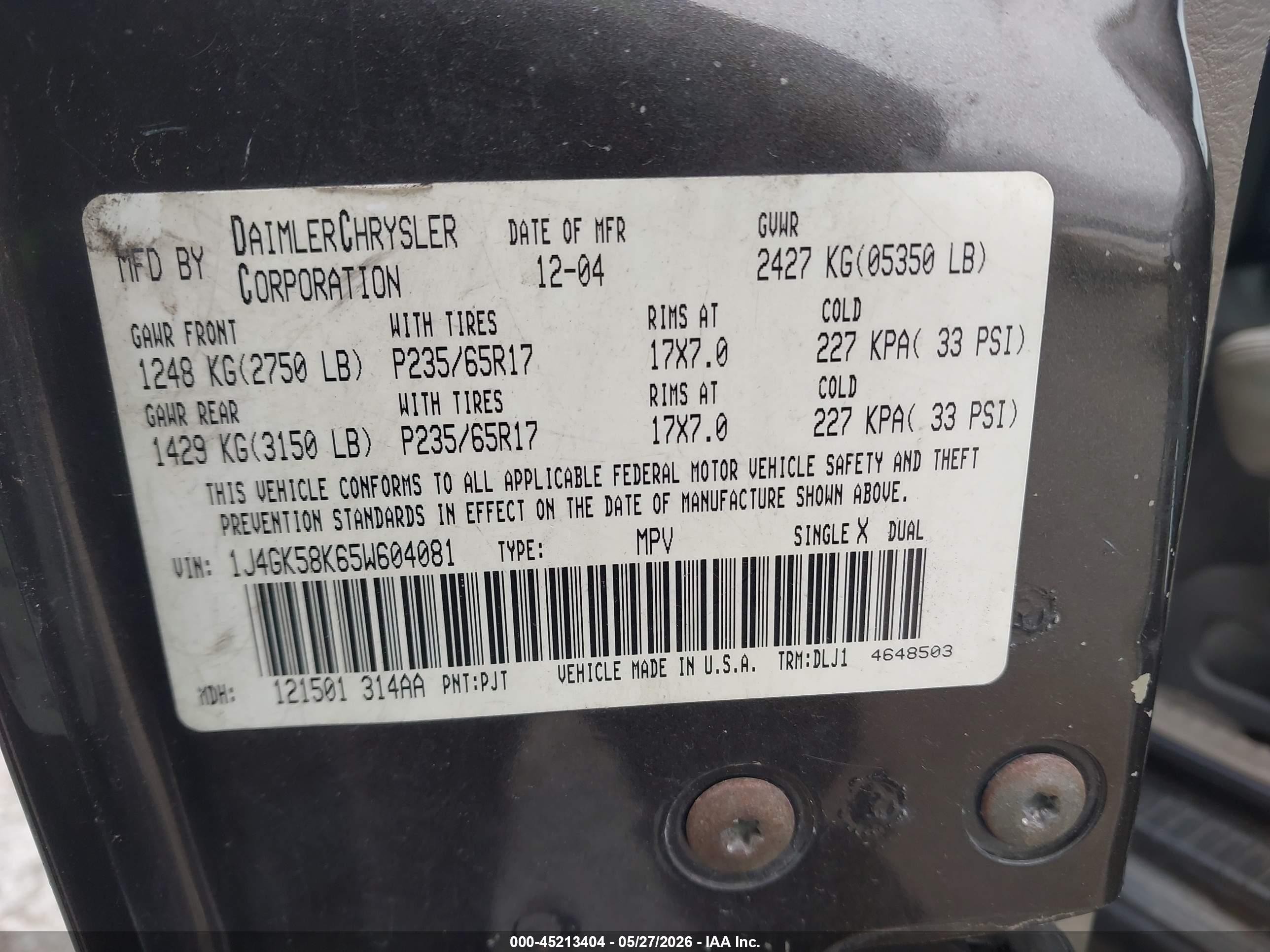 2005 Jeep Liberty Limited Edition Black vin: 1J4GK58K65W604081