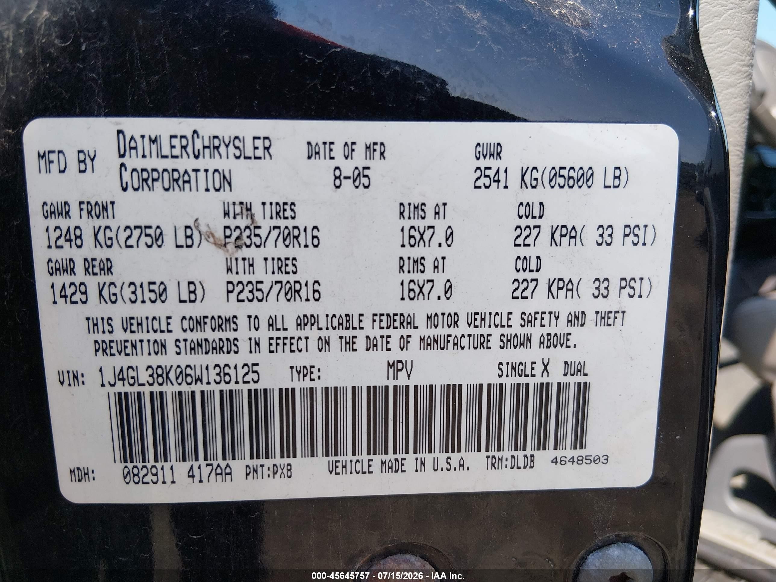 2006 Jeep Liberty Renegade Black vin: 1J4GL38K06W136125