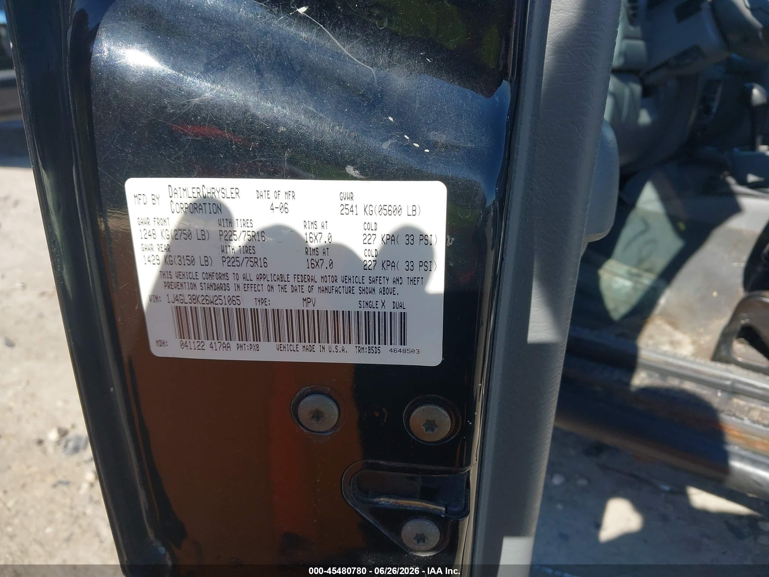 2006 Jeep Liberty Renegade Black vin: 1J4GL38K26W251065