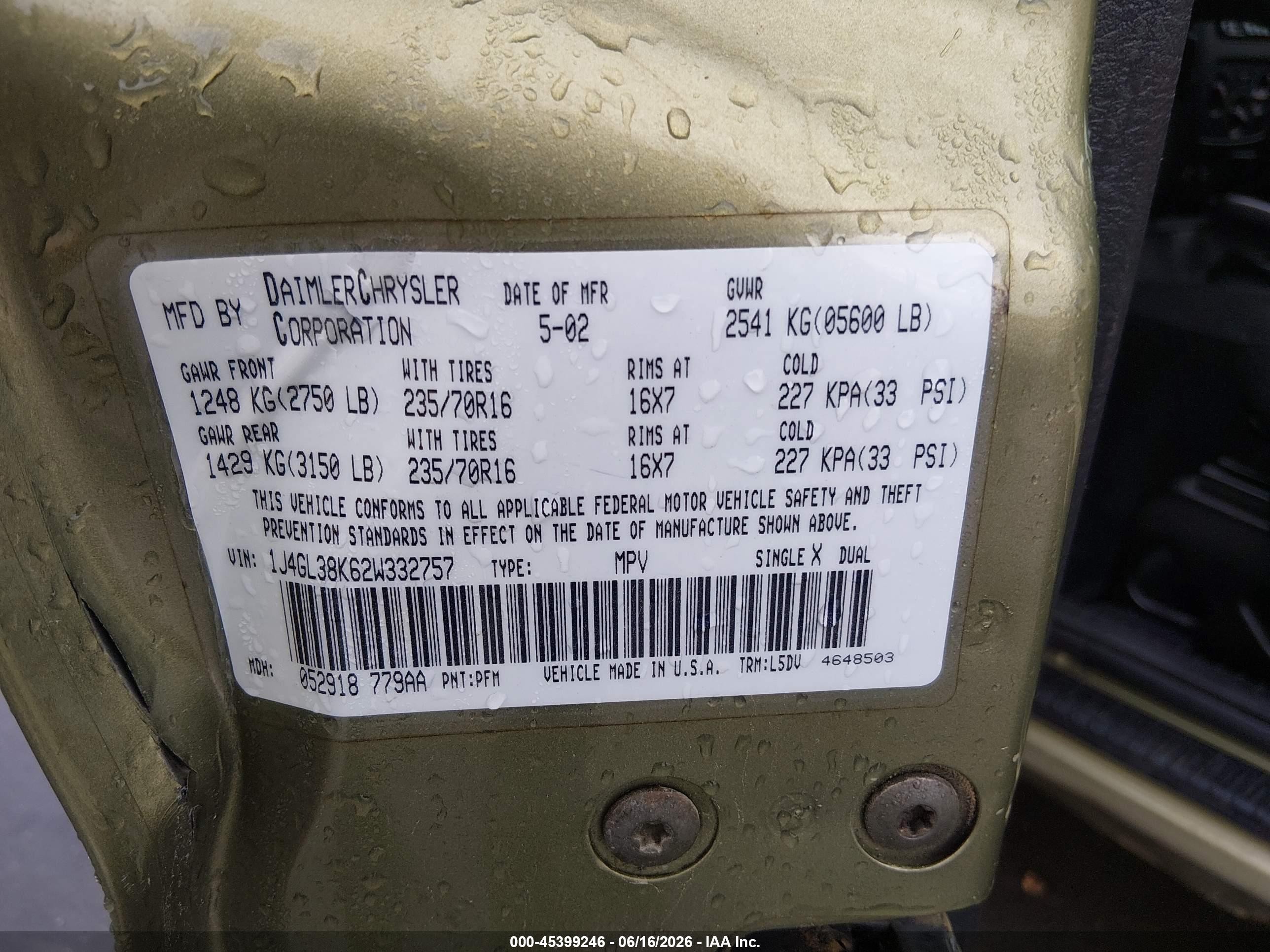 2002 Jeep Liberty Renegade Green vin: 1J4GL38K62W332757