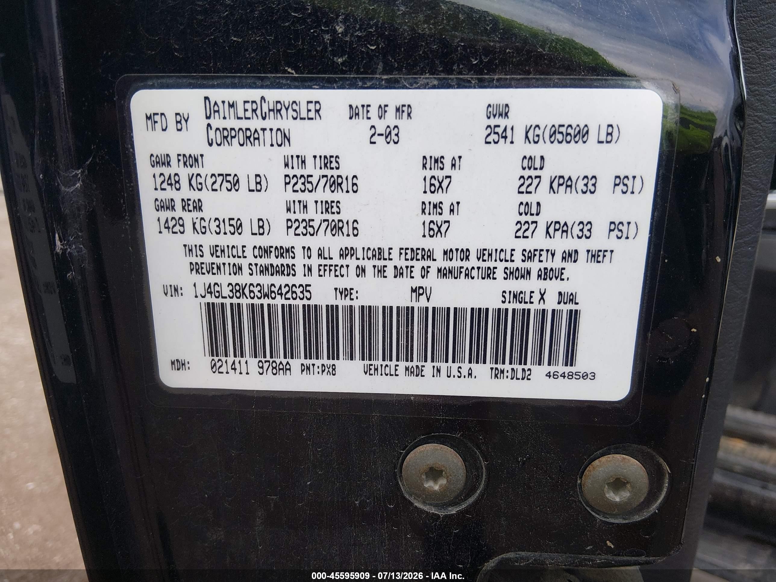 2003 Jeep Liberty Renegade Black vin: 1J4GL38K63W642635