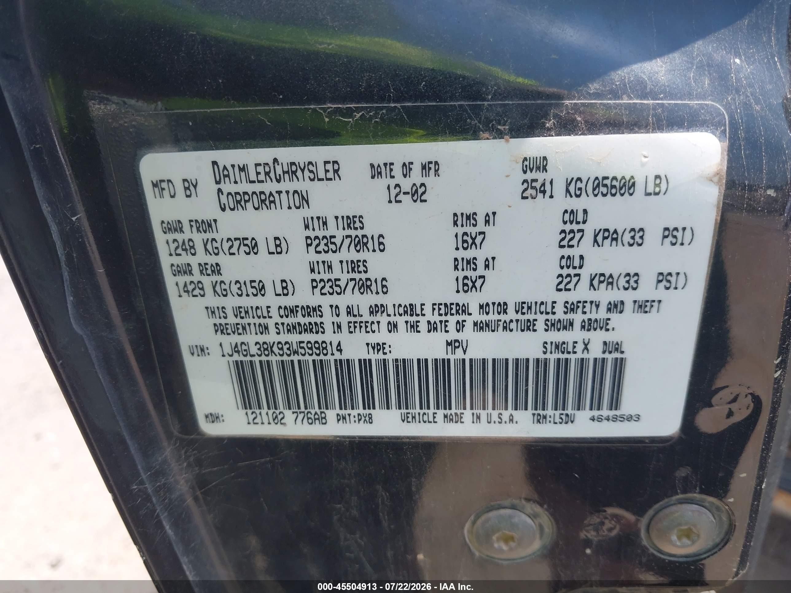 2003 Jeep Liberty Renegade Black vin: 1J4GL38K93W599814