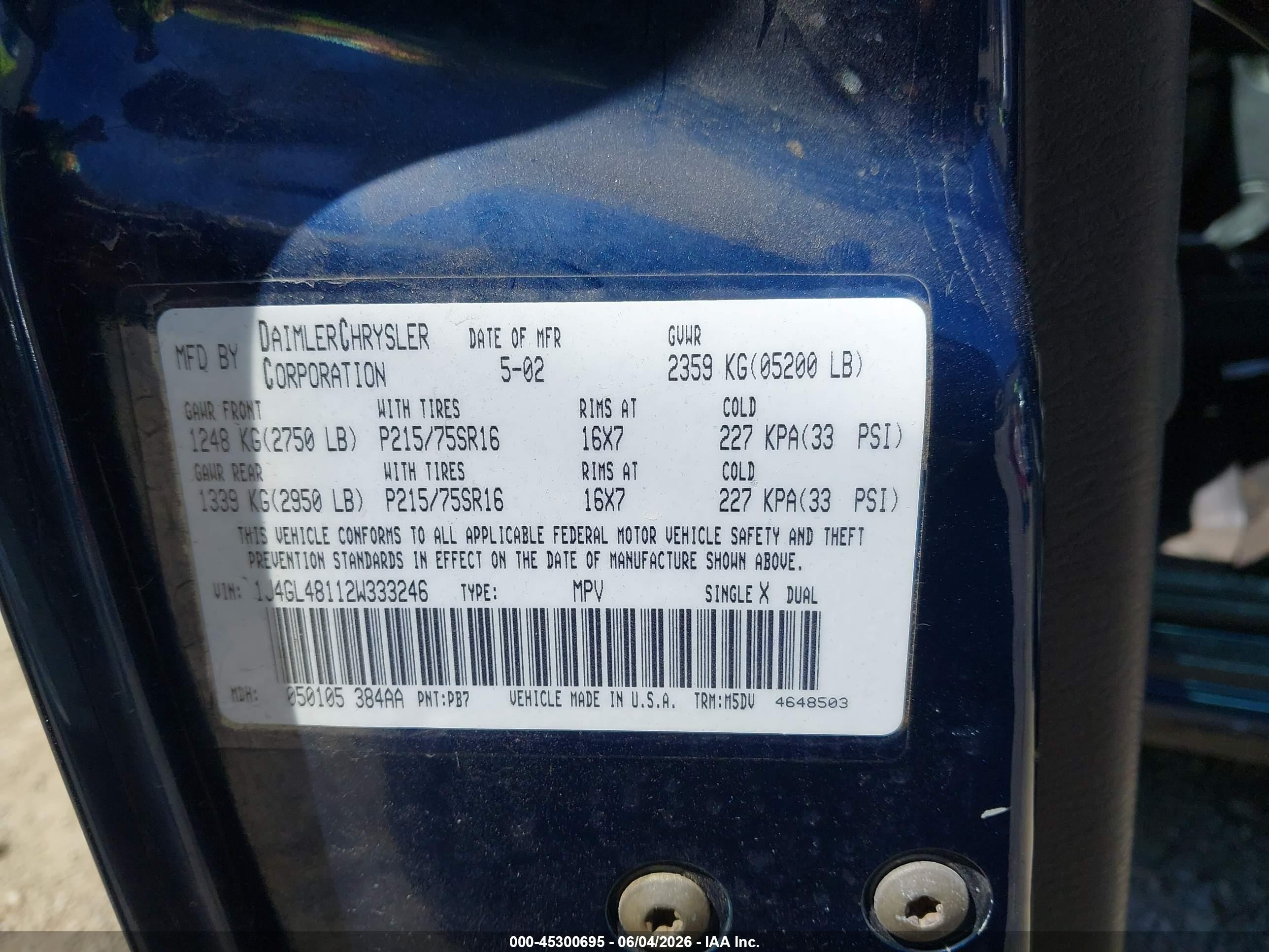 2002 Jeep Liberty Sport Черный vin: 1J4GL48112W333246
