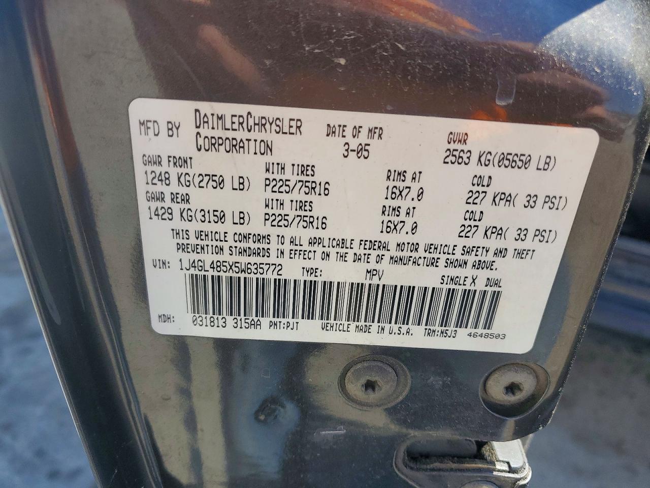 2005 Jeep Liberty Sport Угольный vin: 1J4GL485X5W635772