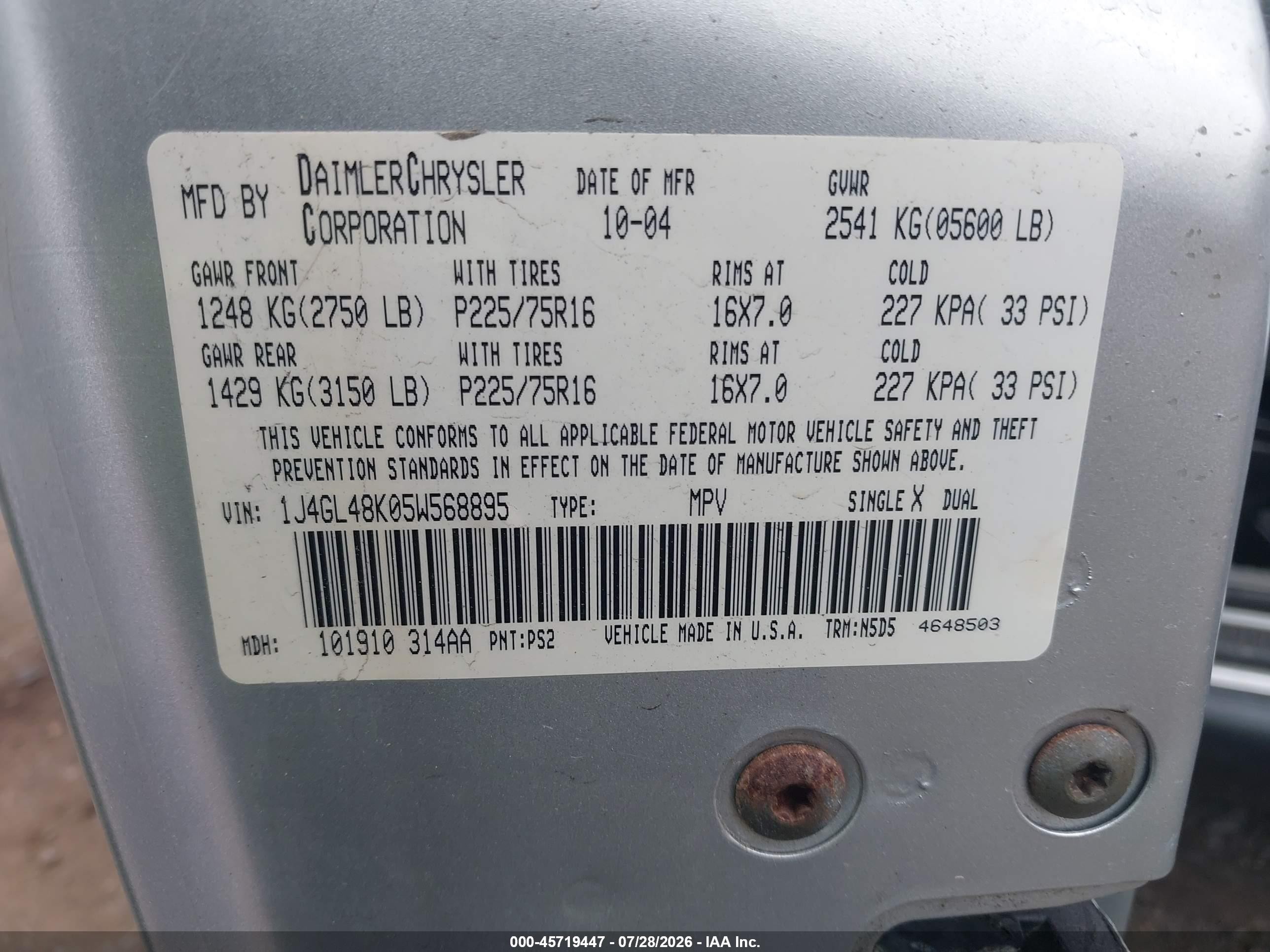 2005 Jeep Liberty Sport Gray vin: 1J4GL48K05W568895