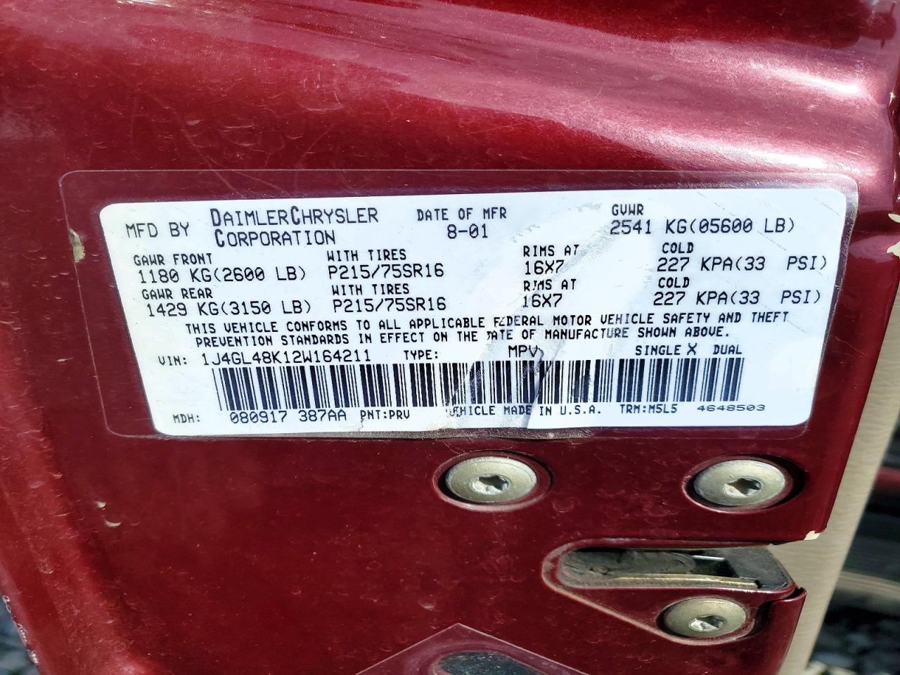 2002 Jeep Liberty Sport Red vin: 1J4GL48K12W164211