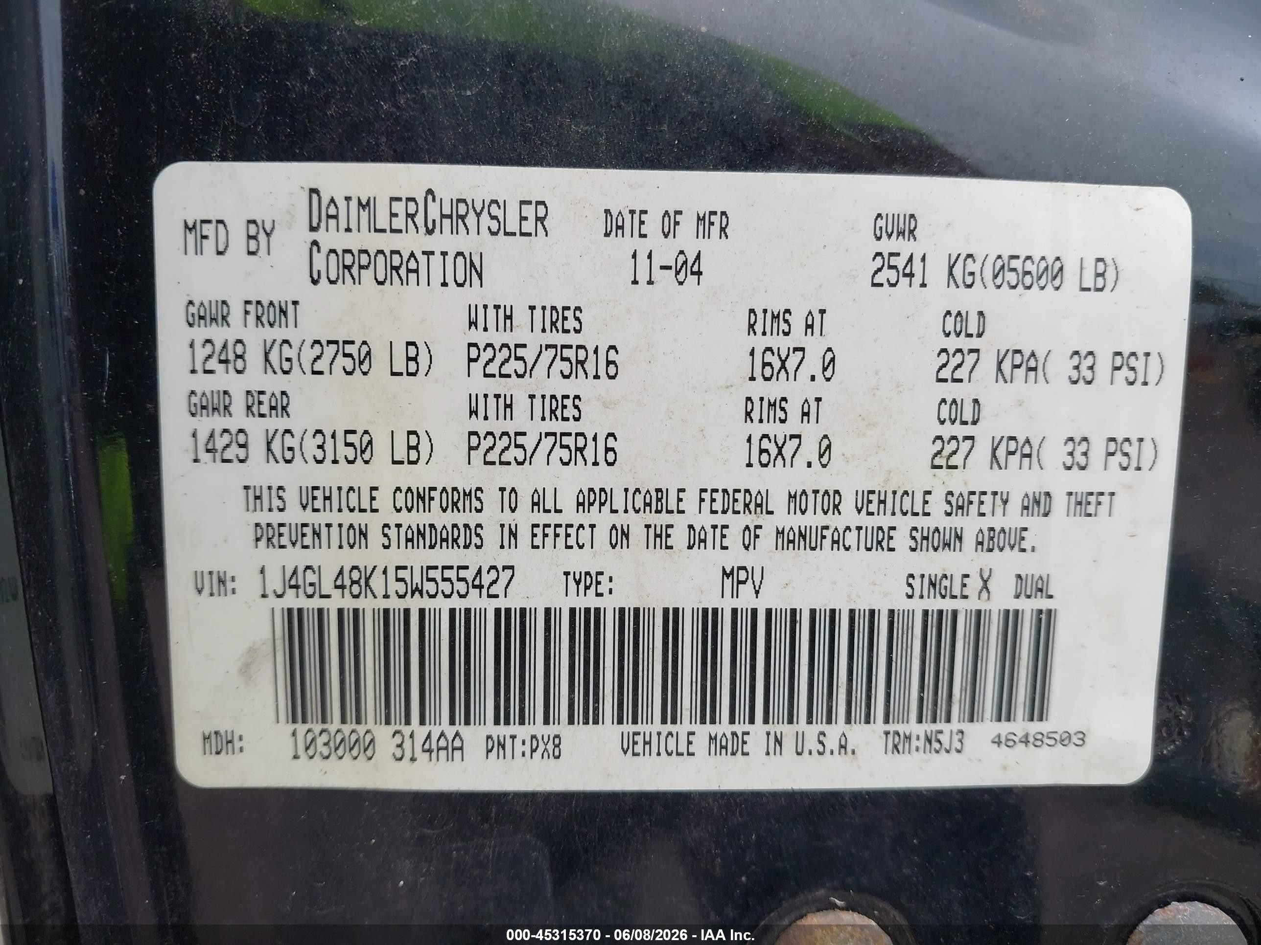 2005 Jeep Liberty Sport Black vin: 1J4GL48K15W555427