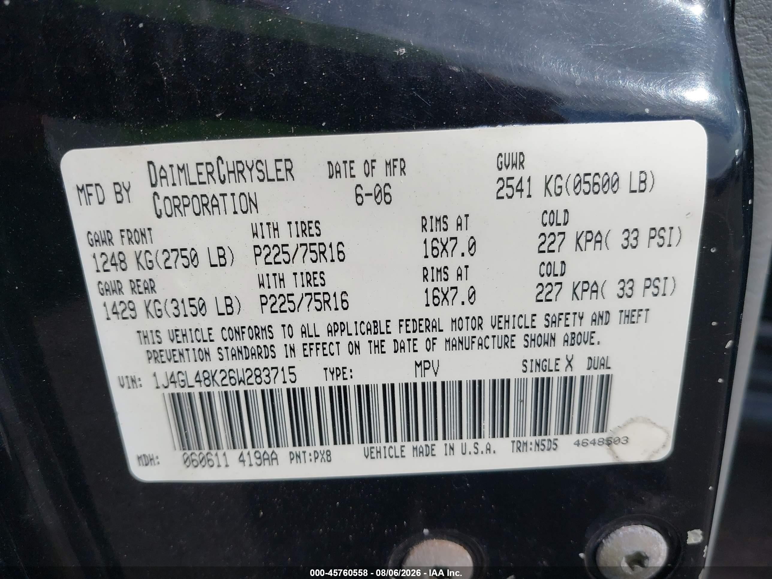 2006 Jeep Liberty Sport Черный vin: 1J4GL48K26W283715