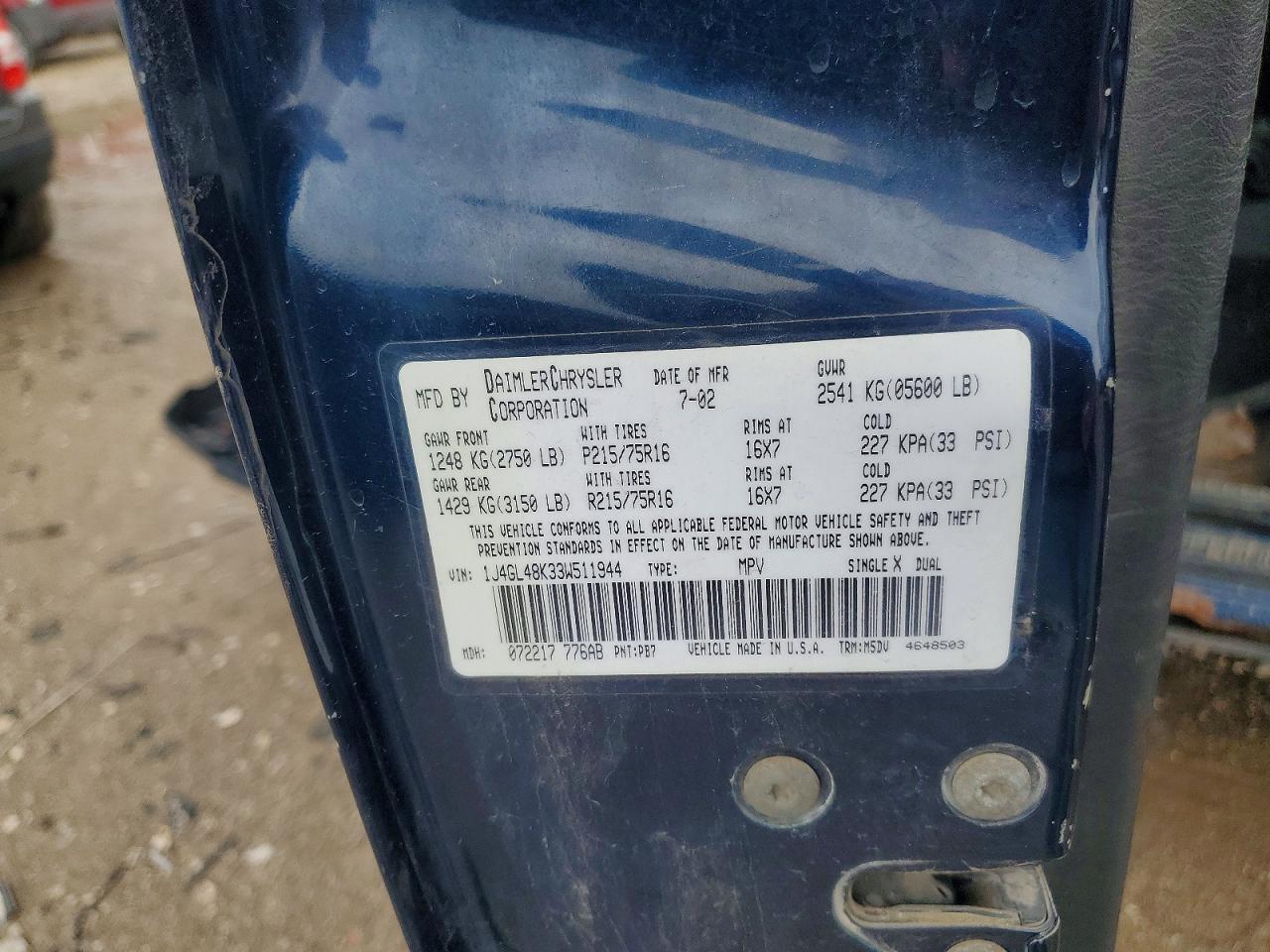 2003 Jeep Liberty Sport Blue vin: 1J4GL48K33W511944