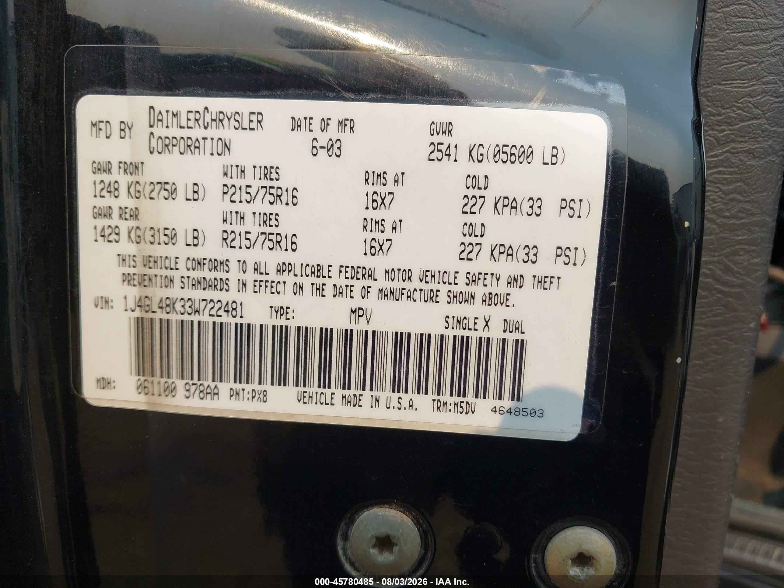 2003 Jeep Liberty Sport Black vin: 1J4GL48K33W722481