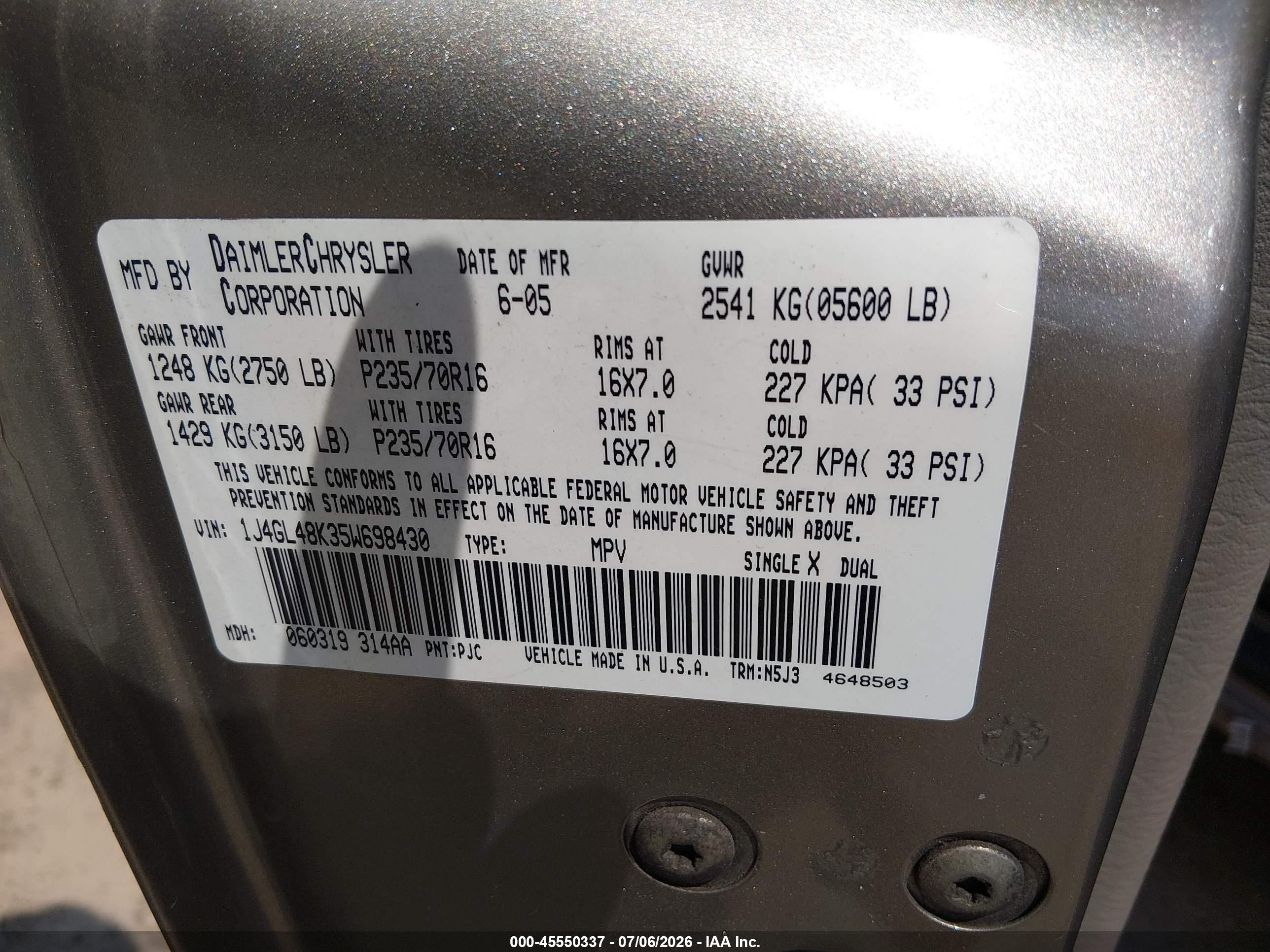 2005 Jeep Liberty Sport Silver vin: 1J4GL48K35W698430