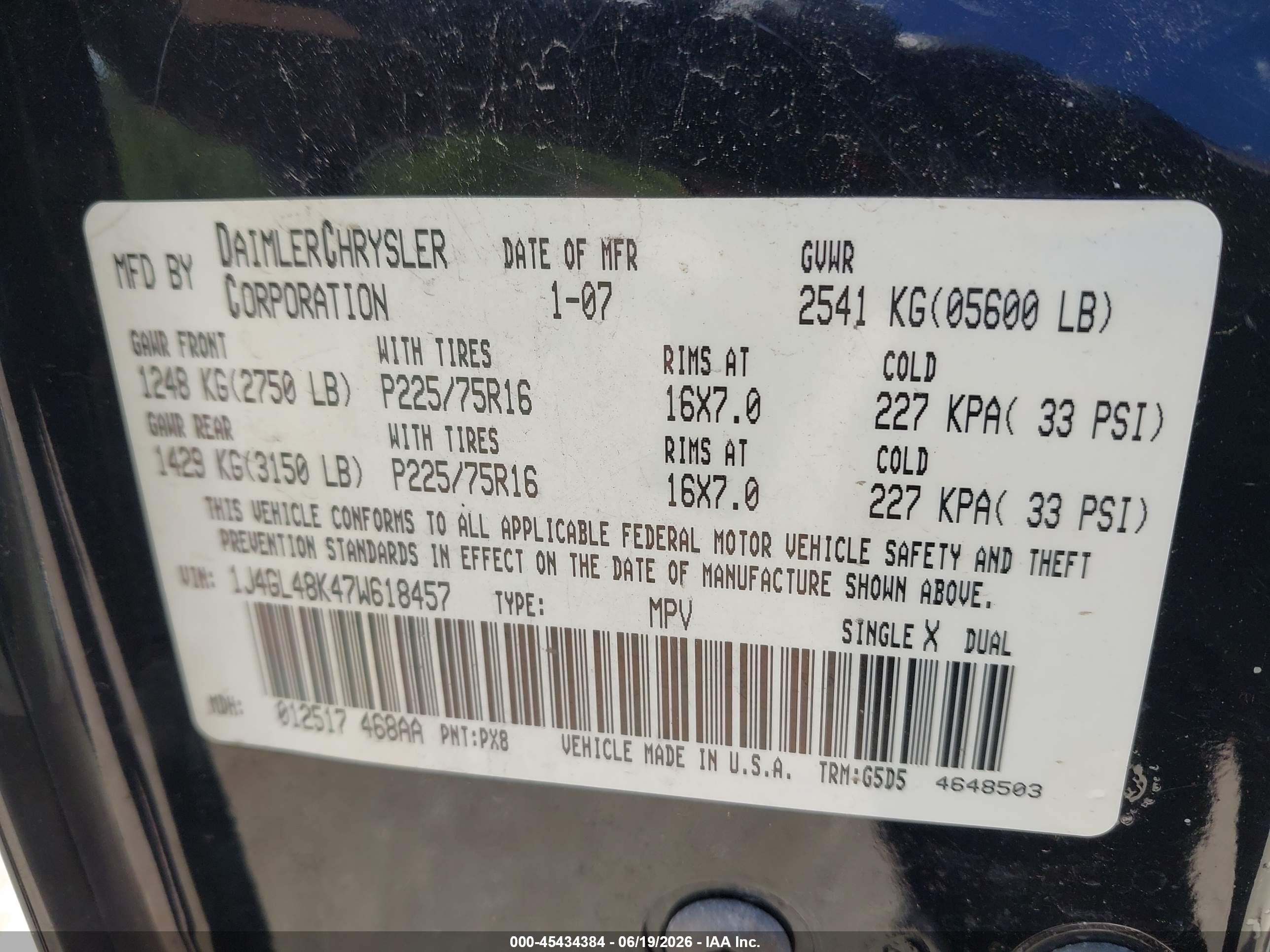 2007 Jeep Liberty Sport Black vin: 1J4GL48K47W618457