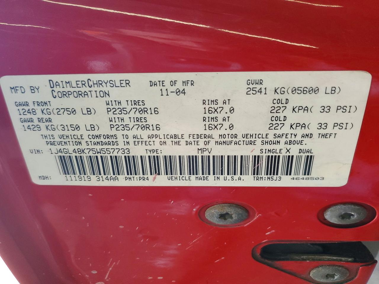 2005 Jeep Liberty Sport Red vin: 1J4GL48K75W557733