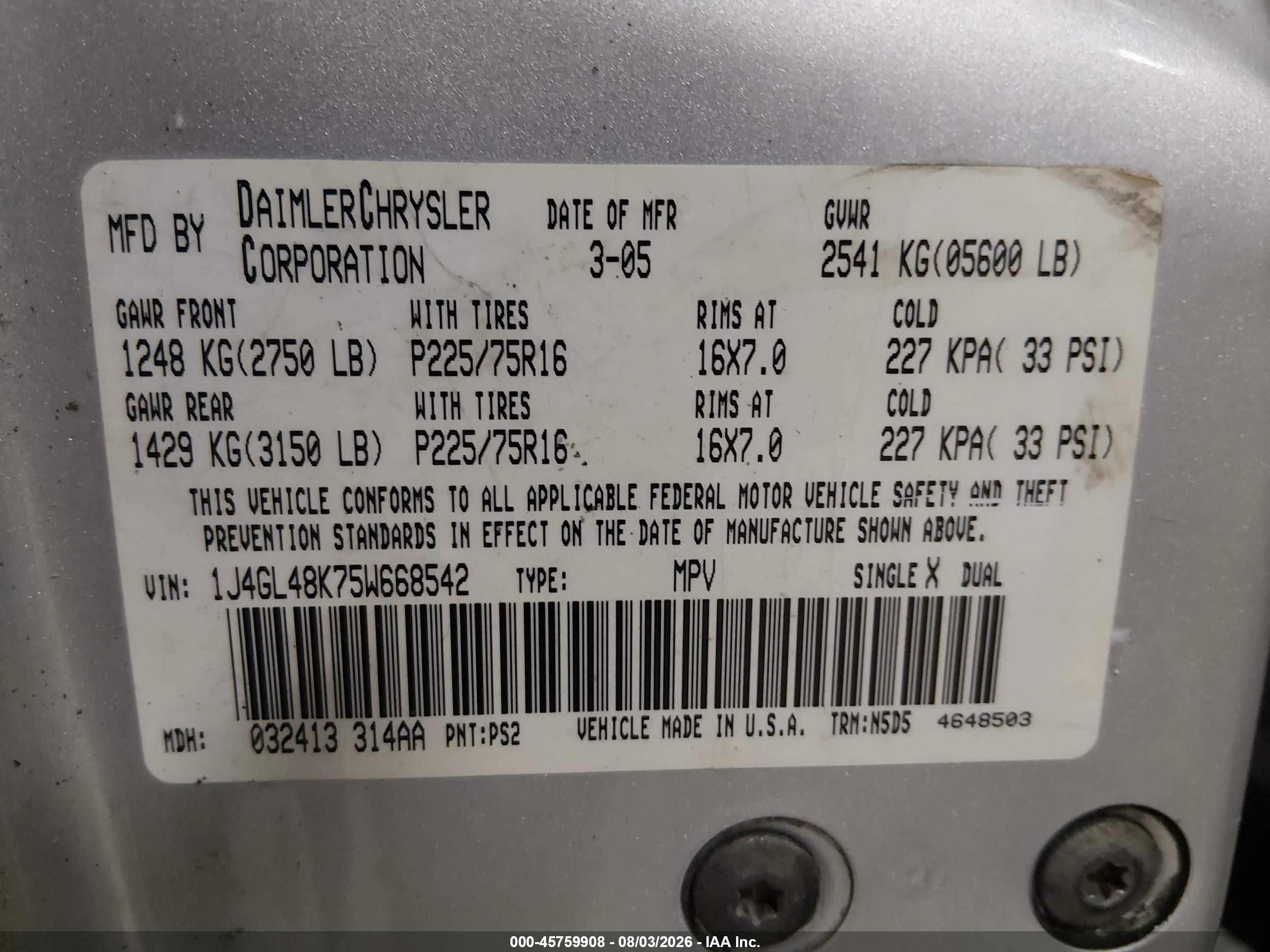 2005 Jeep Liberty Sport Silver vin: 1J4GL48K75W668542