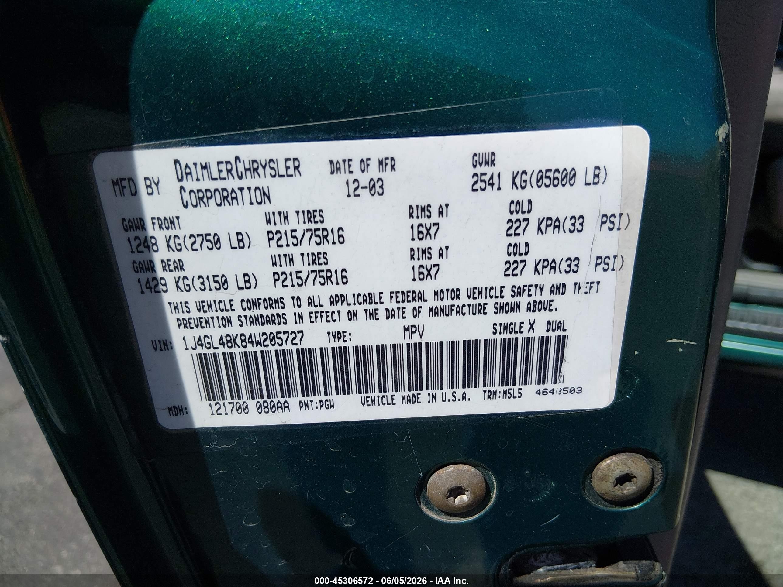 2004 Jeep Liberty Sport Green vin: 1J4GL48K84W205727