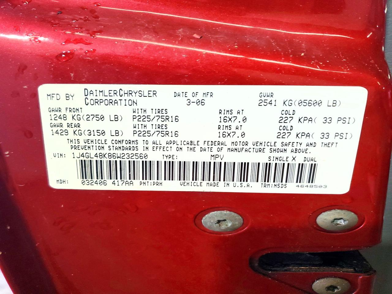 2006 Jeep Liberty Sport Красный vin: 1J4GL48K86W232560